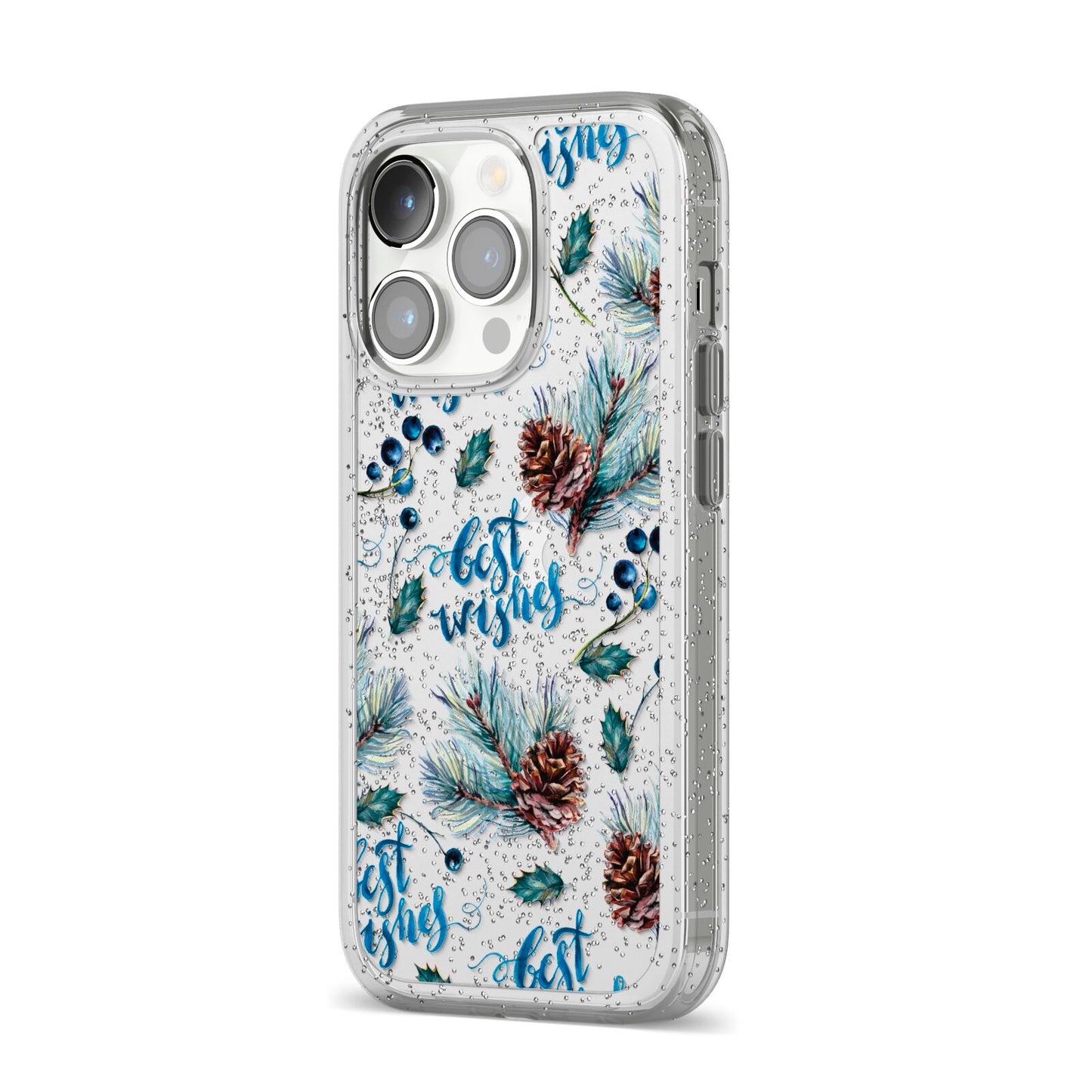 Pine cones wild berries iPhone 14 Pro Glitter Tough Case Silver Angled Image