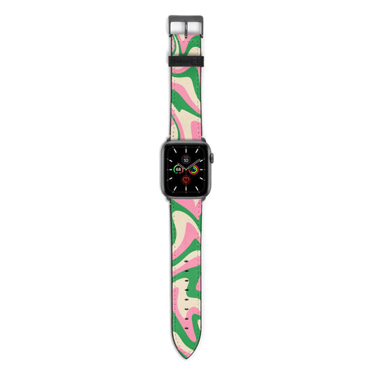 Pink And Green Swirl Apple Watch Strap with Space Grey Hardware