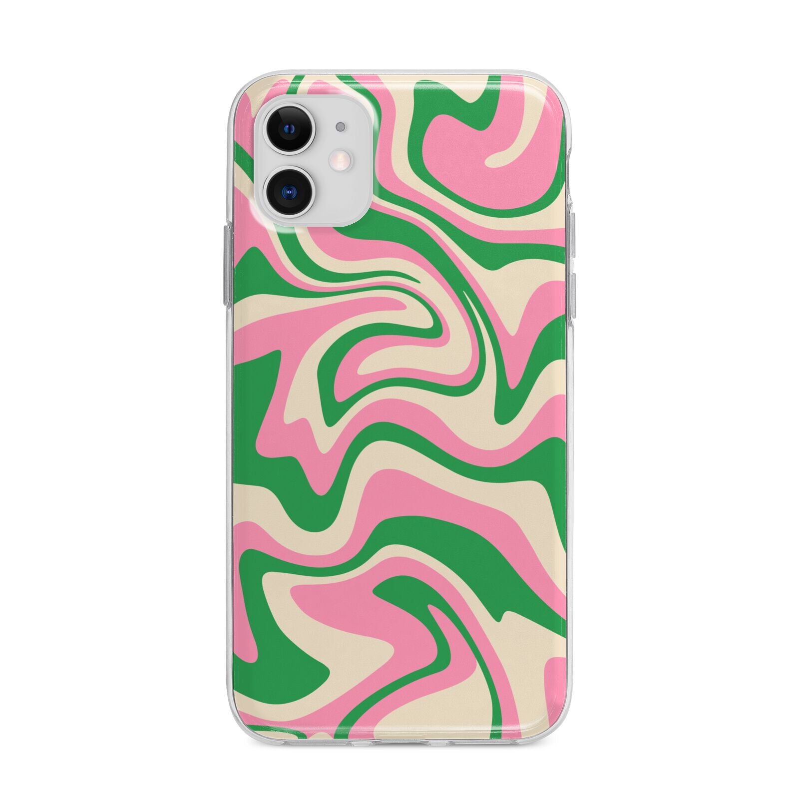 Pink And Green Swirl Apple iPhone 11 in White with Bumper Case