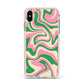 Pink And Green Swirl Apple iPhone Xs Max Impact Case Pink Edge on Silver Phone