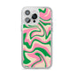 Pink And Green Swirl iPhone 14 Pro Max Clear Tough Case Silver