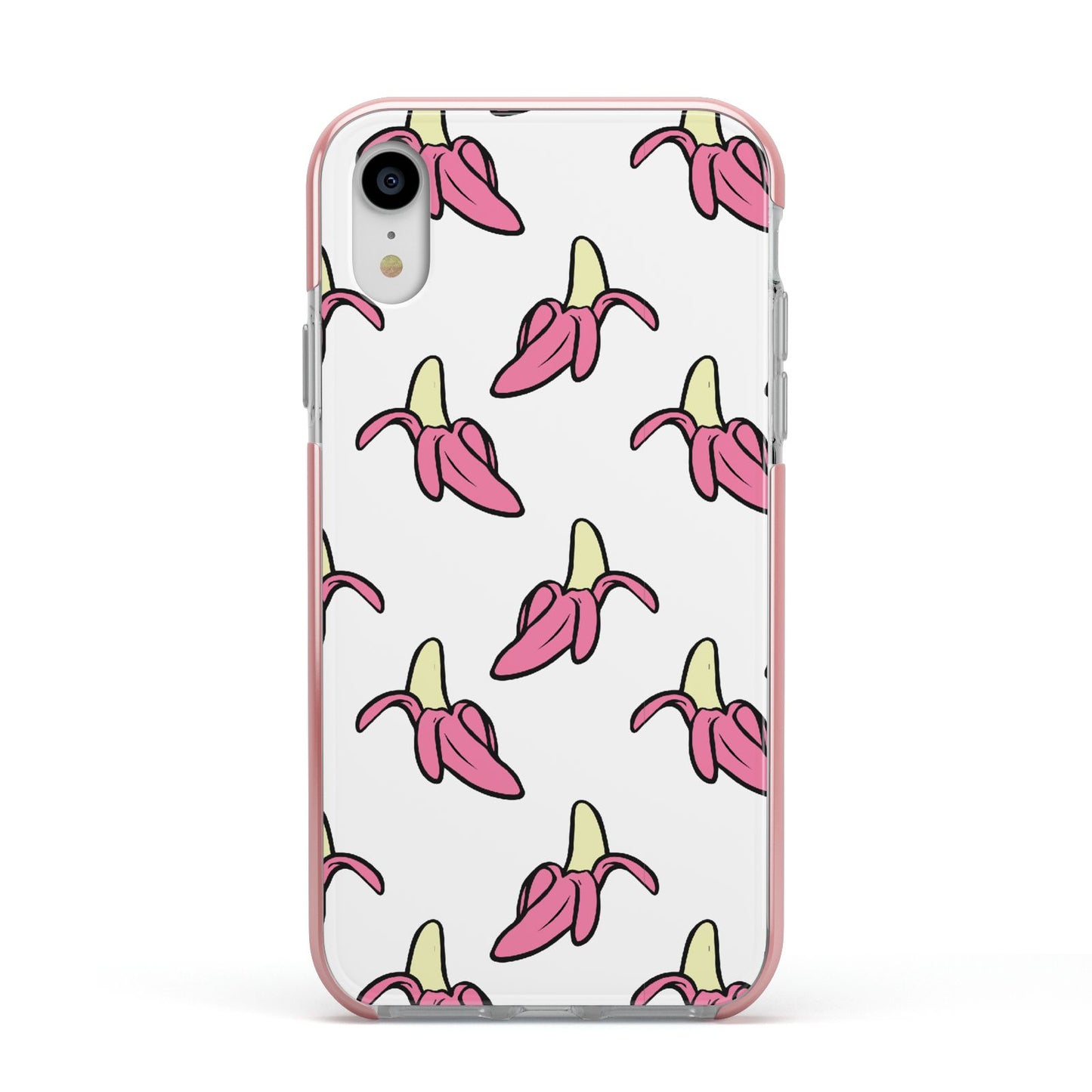 Pink Bannana Comic Art Fruit Apple iPhone XR Impact Case Pink Edge on Silver Phone