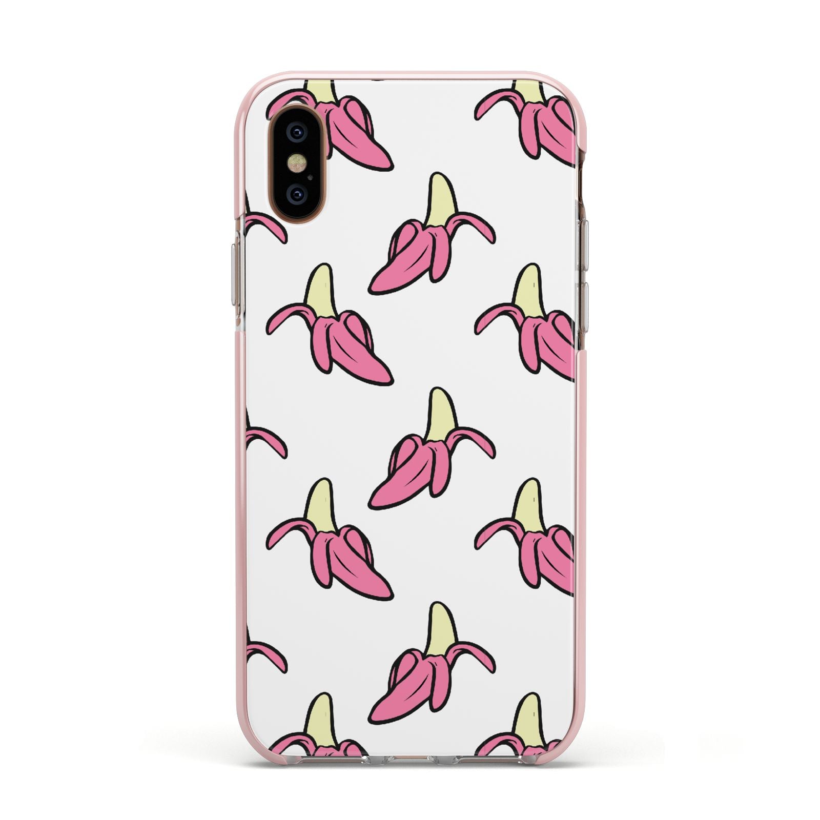 Pink Bannana Comic Art Fruit Apple iPhone Xs Impact Case Pink Edge on Gold Phone