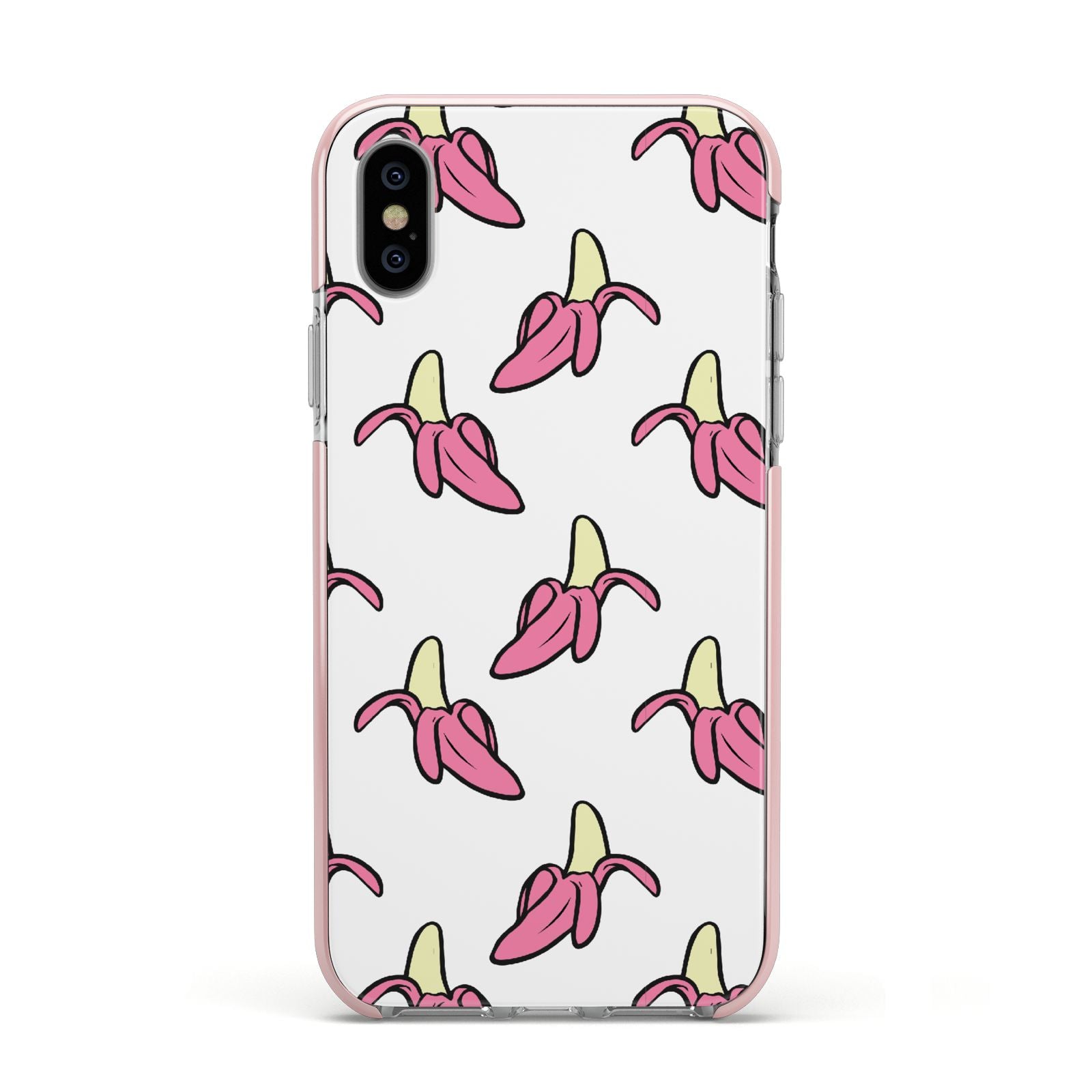 Pink Bannana Comic Art Fruit Apple iPhone Xs Impact Case Pink Edge on Silver Phone