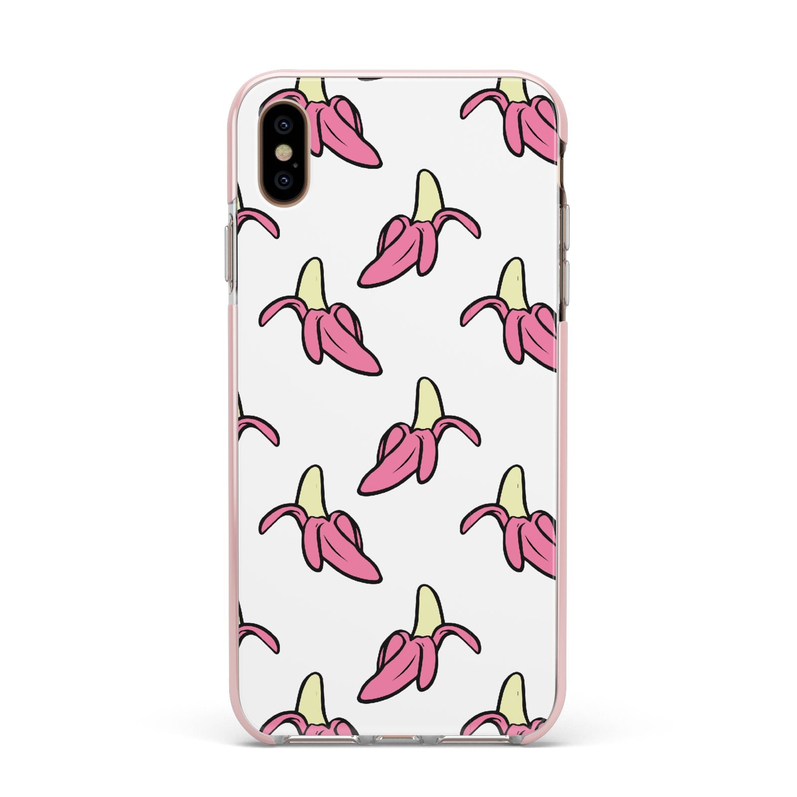 Pink Bannana Comic Art Fruit Apple iPhone Xs Max Impact Case Pink Edge on Gold Phone
