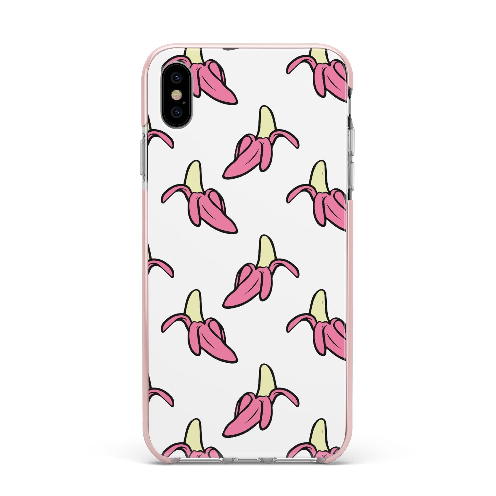 Pink Bannana Comic Art Fruit Apple iPhone Xs Max Impact Case Pink Edge on Silver Phone