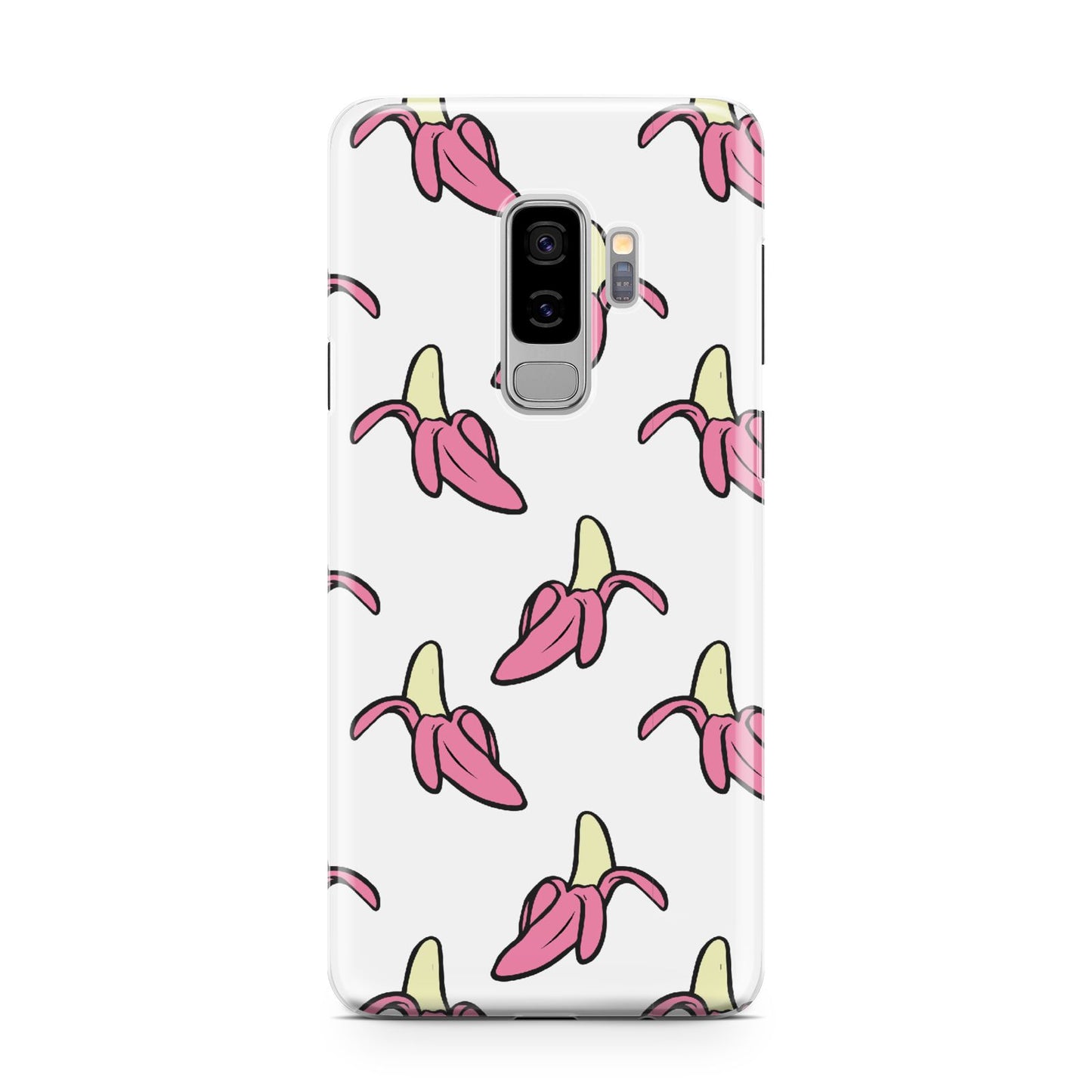Pink Bannana Comic Art Fruit Samsung Galaxy S9 Plus Case on Silver phone