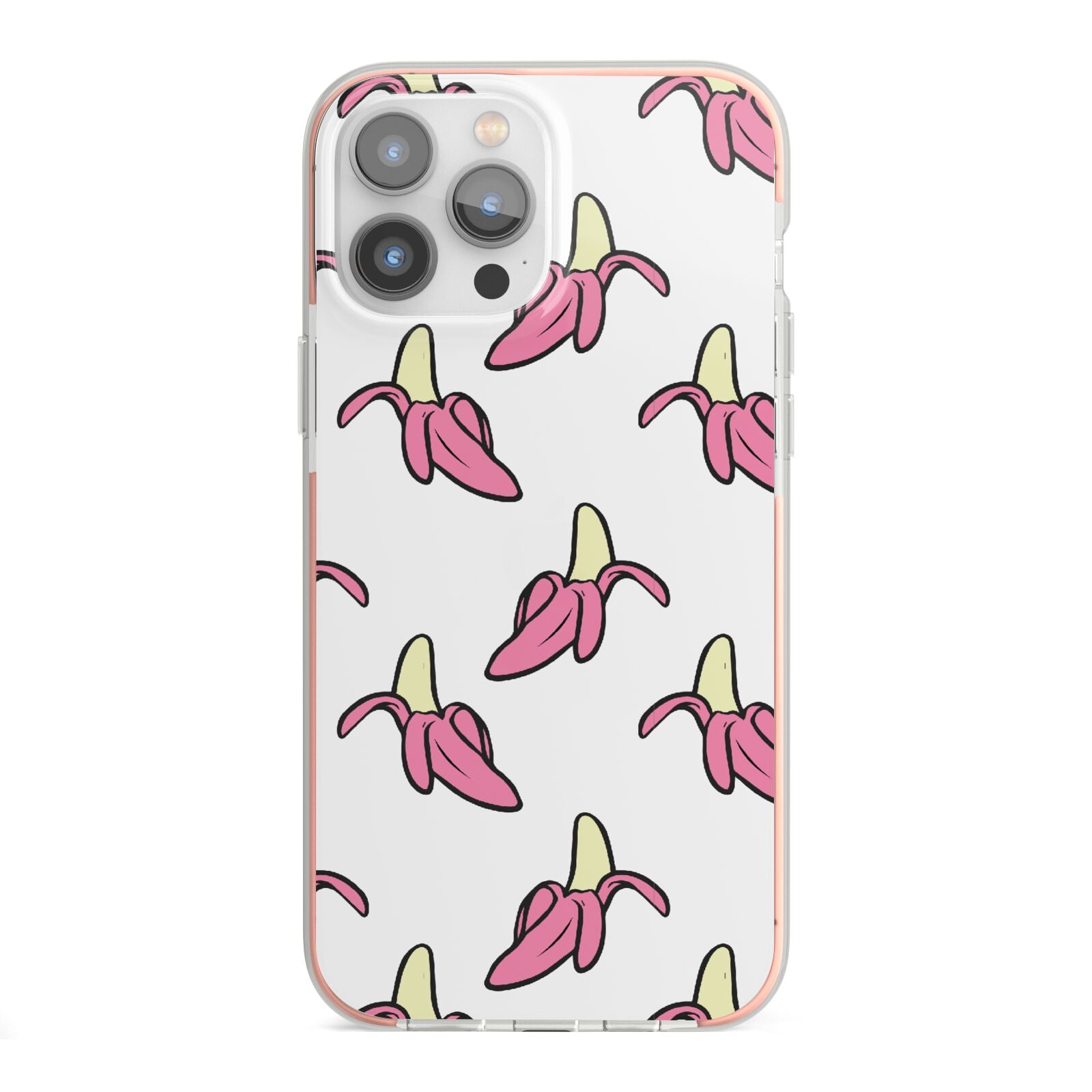 Pink Bannana Comic Art Fruit iPhone 13 Pro Max TPU Impact Case with Pink Edges