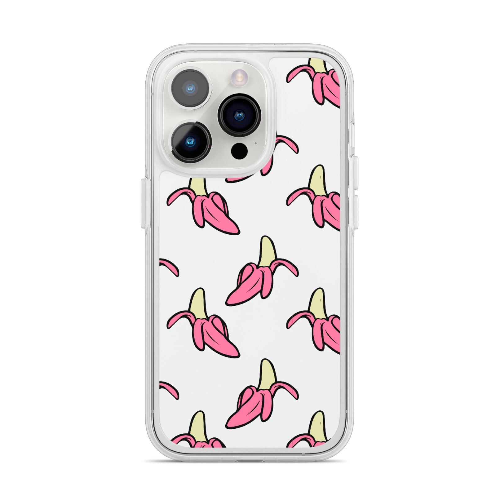 Pink Bannana Comic Art Fruit iPhone 14 Pro Clear Tough Case Silver