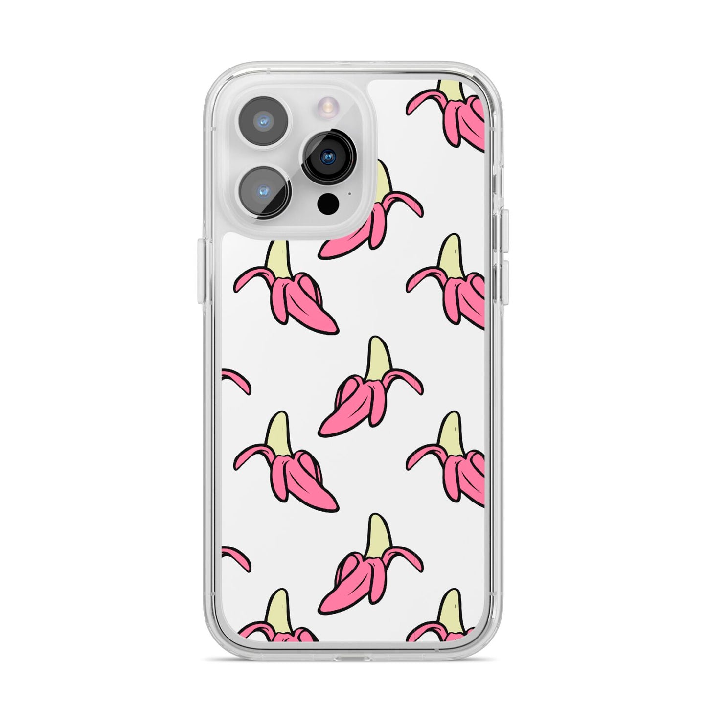 Pink Bannana Comic Art Fruit iPhone 14 Pro Max Clear Tough Case Silver