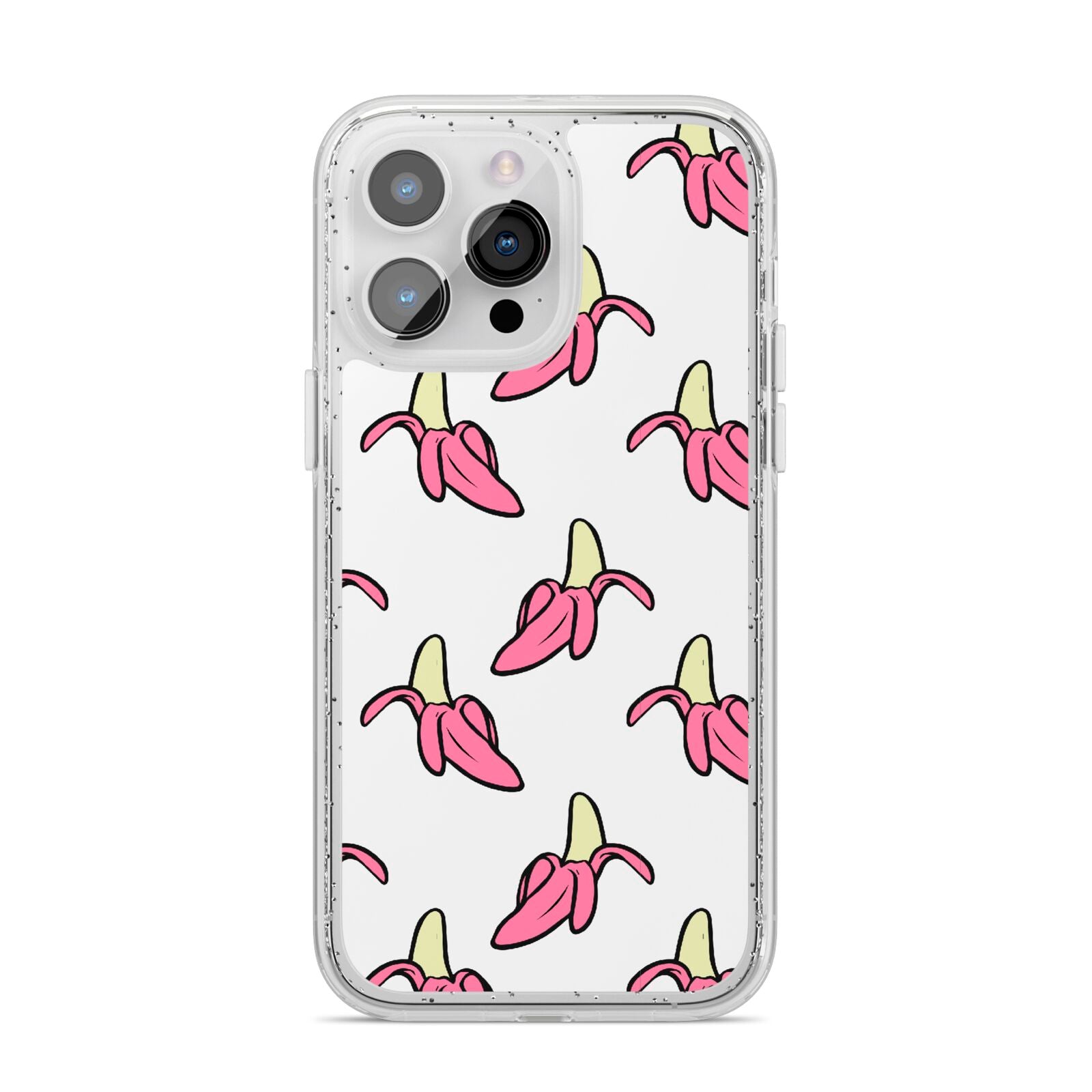 Pink Bannana Comic Art Fruit iPhone 14 Pro Max Glitter Tough Case Silver