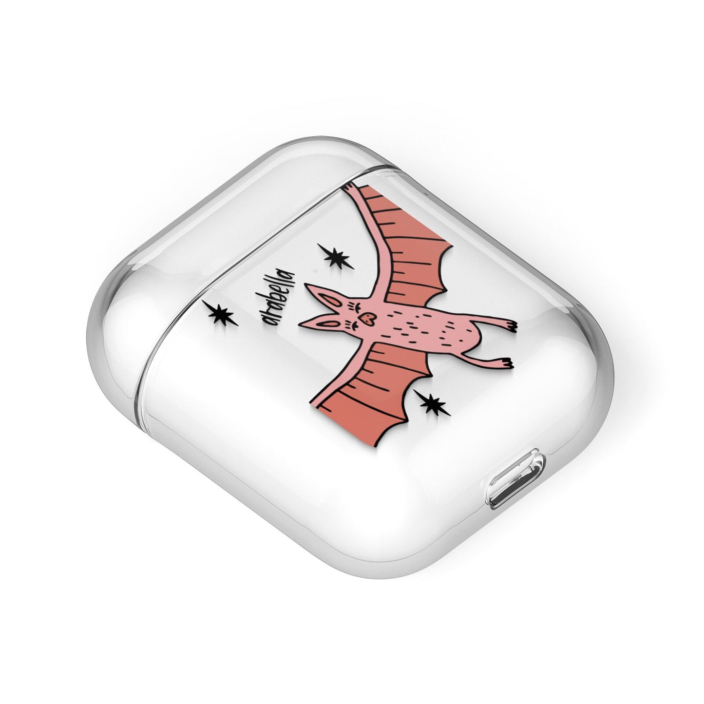 Pink Bat Personalised Halloween AirPods Case Laid Flat
