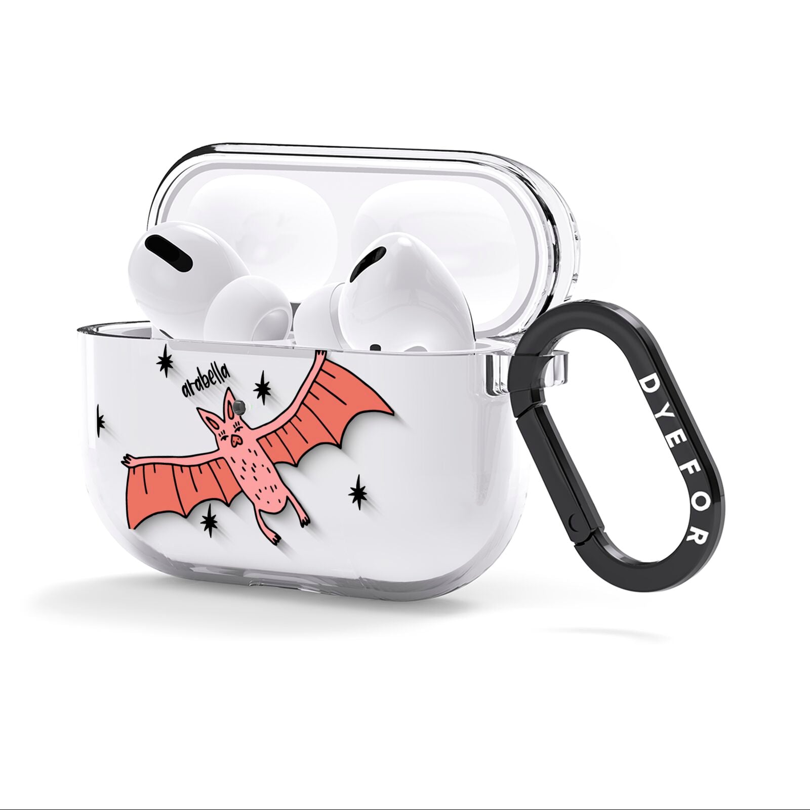 Pink Bat Personalised Halloween AirPods Clear Case 3rd Gen Side Image