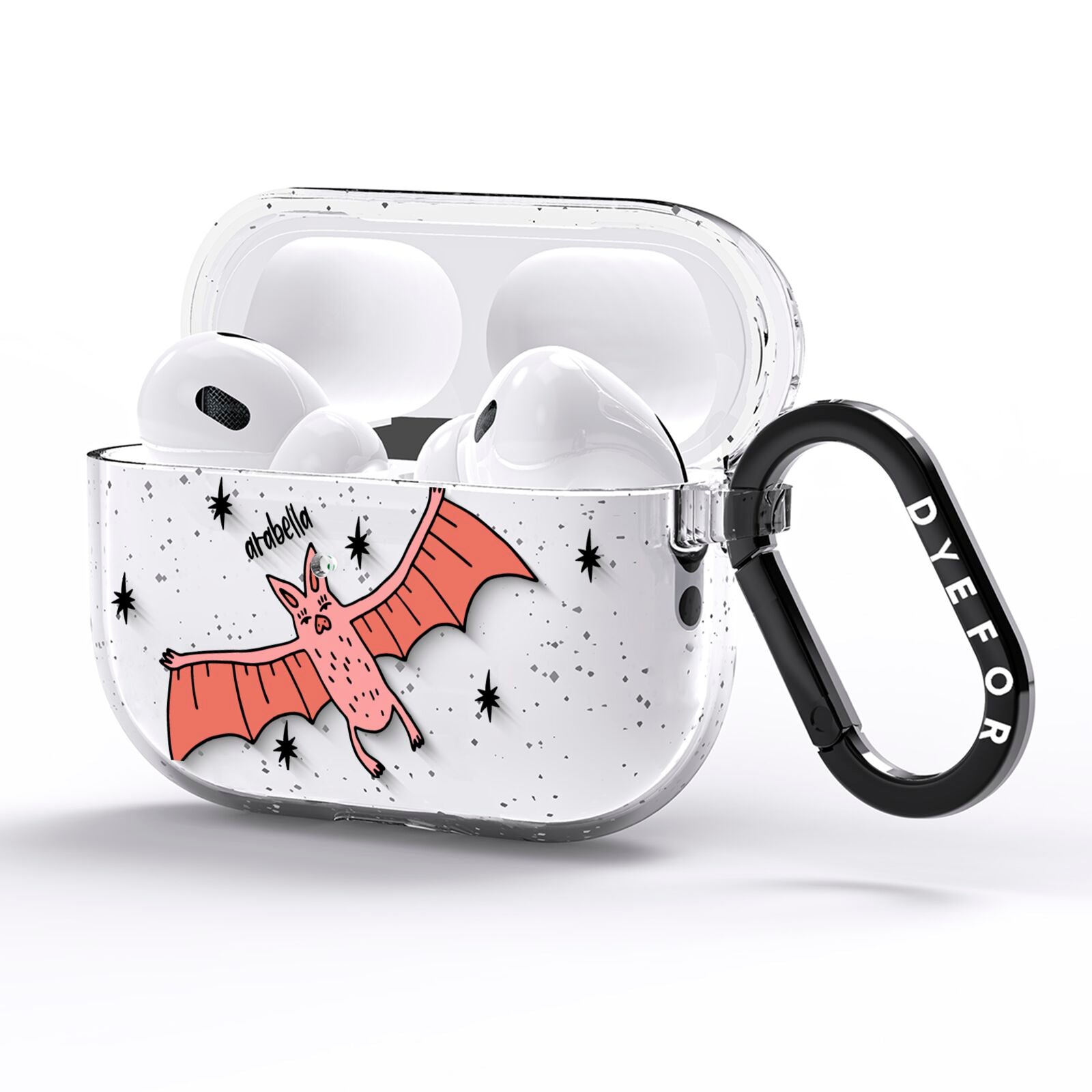 Pink Bat Personalised Halloween AirPods Pro Glitter Case Side Image