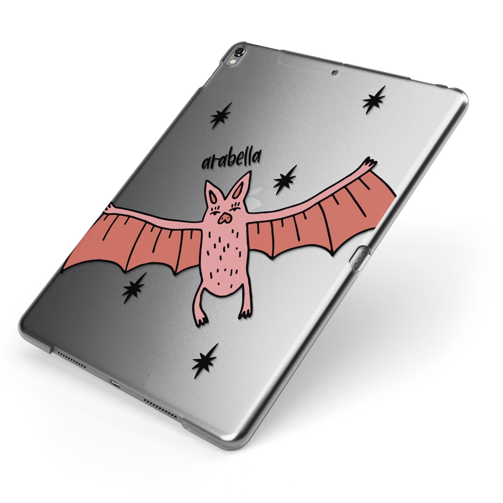 Pink Bat Personalised Halloween Apple iPad Case on Grey iPad Side View