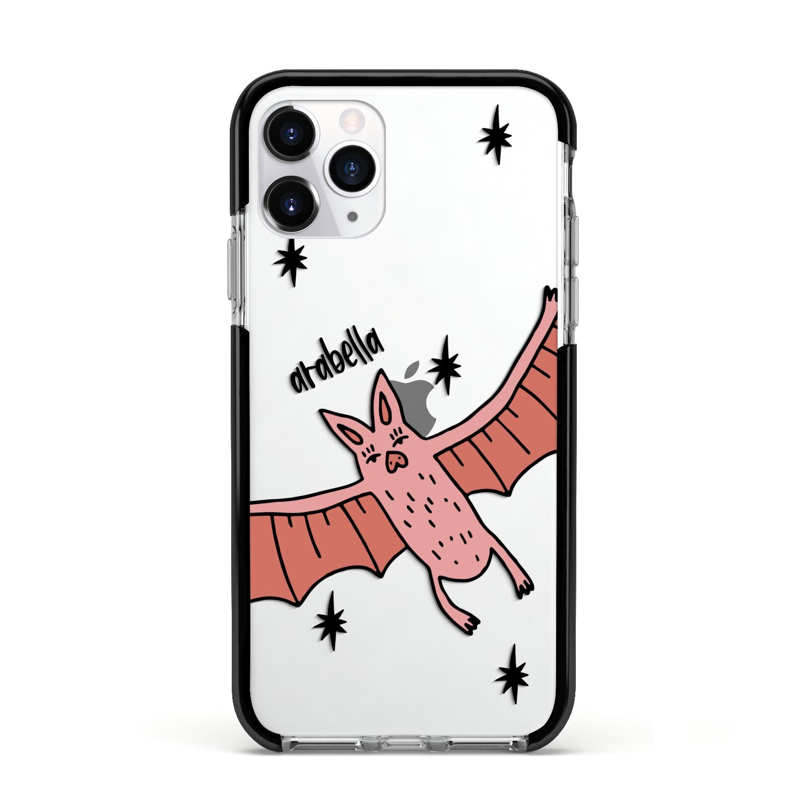 Pink Bat Personalised Halloween Apple iPhone 11 Pro in Silver with Black Impact Case