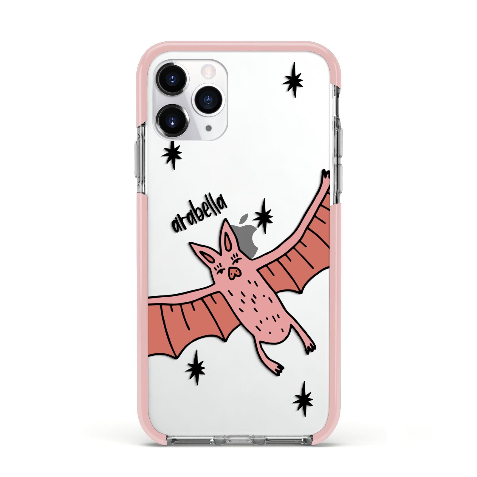 Pink Bat Personalised Halloween Apple iPhone 11 Pro in Silver with Pink Impact Case