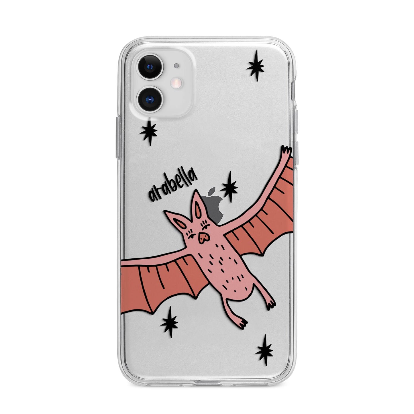 Pink Bat Personalised Halloween Apple iPhone 11 in White with Bumper Case