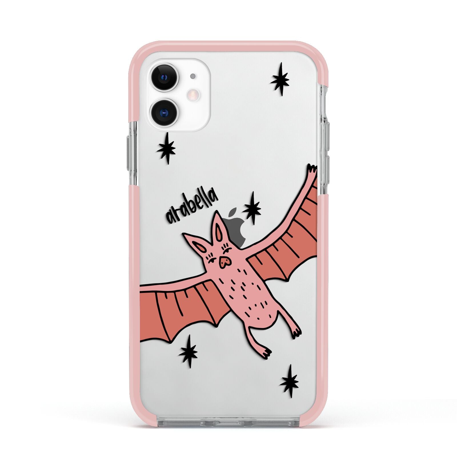 Pink Bat Personalised Halloween Apple iPhone 11 in White with Pink Impact Case