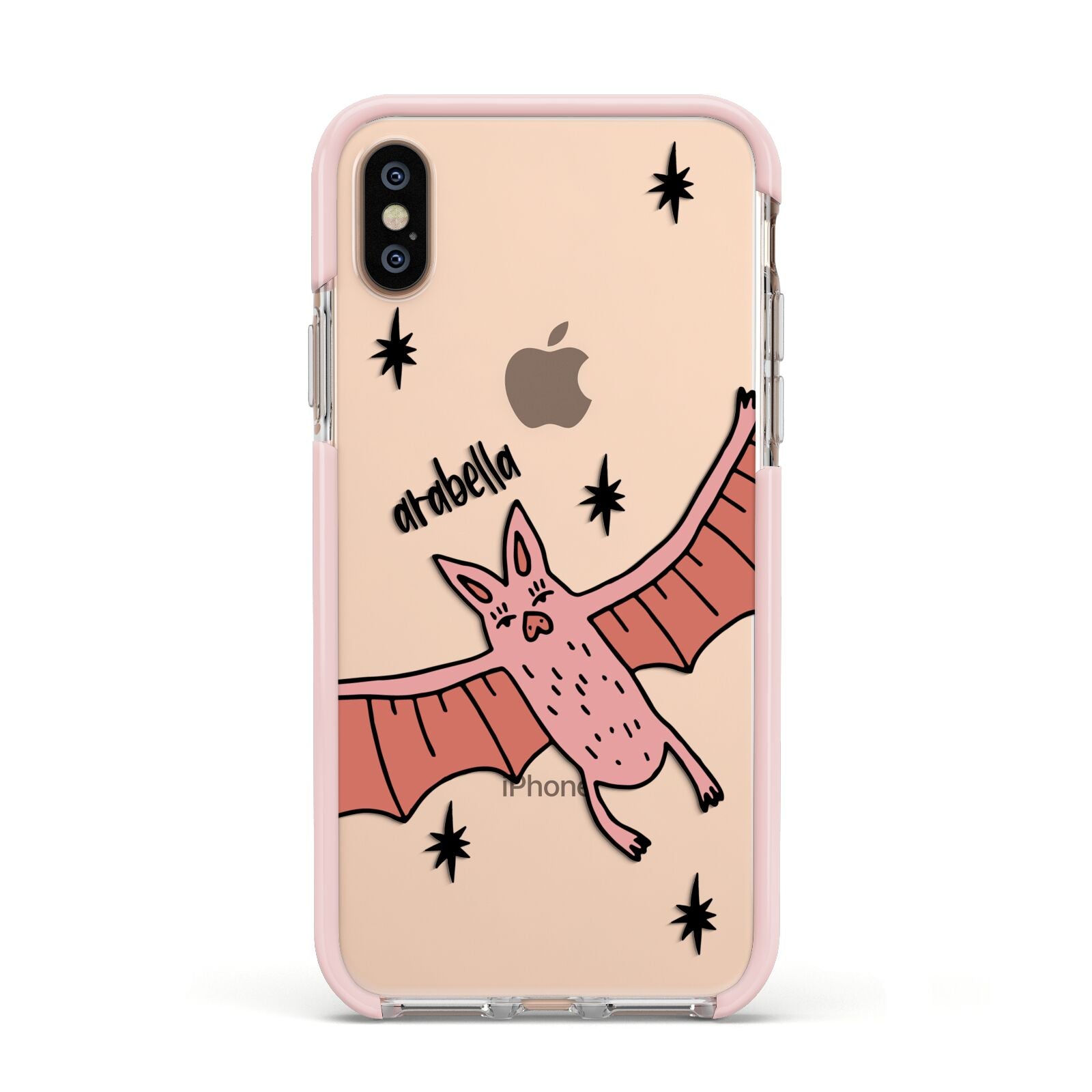 Pink Bat Personalised Halloween Apple iPhone Xs Impact Case Pink Edge on Gold Phone