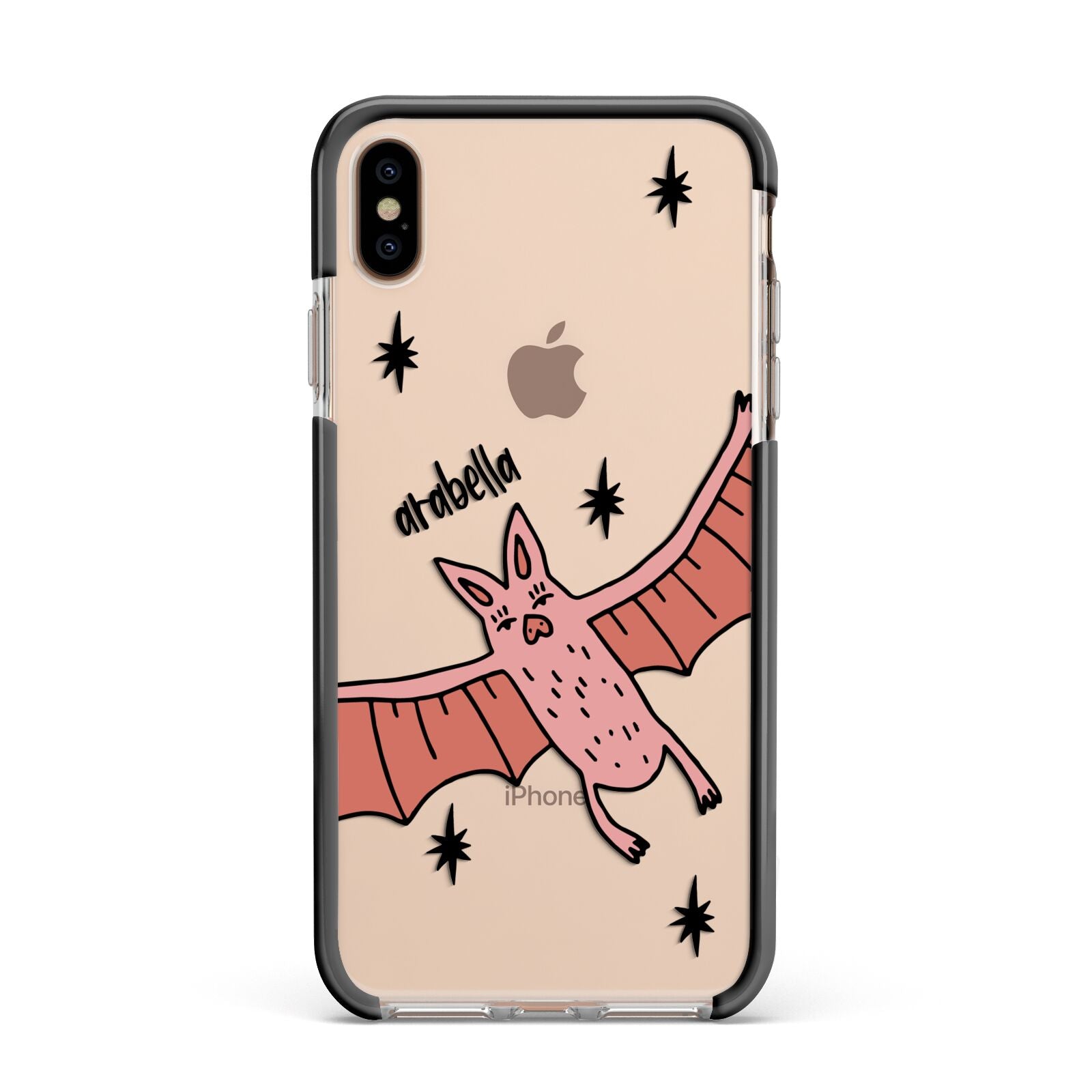 Pink Bat Personalised Halloween Apple iPhone Xs Max Impact Case Black Edge on Gold Phone