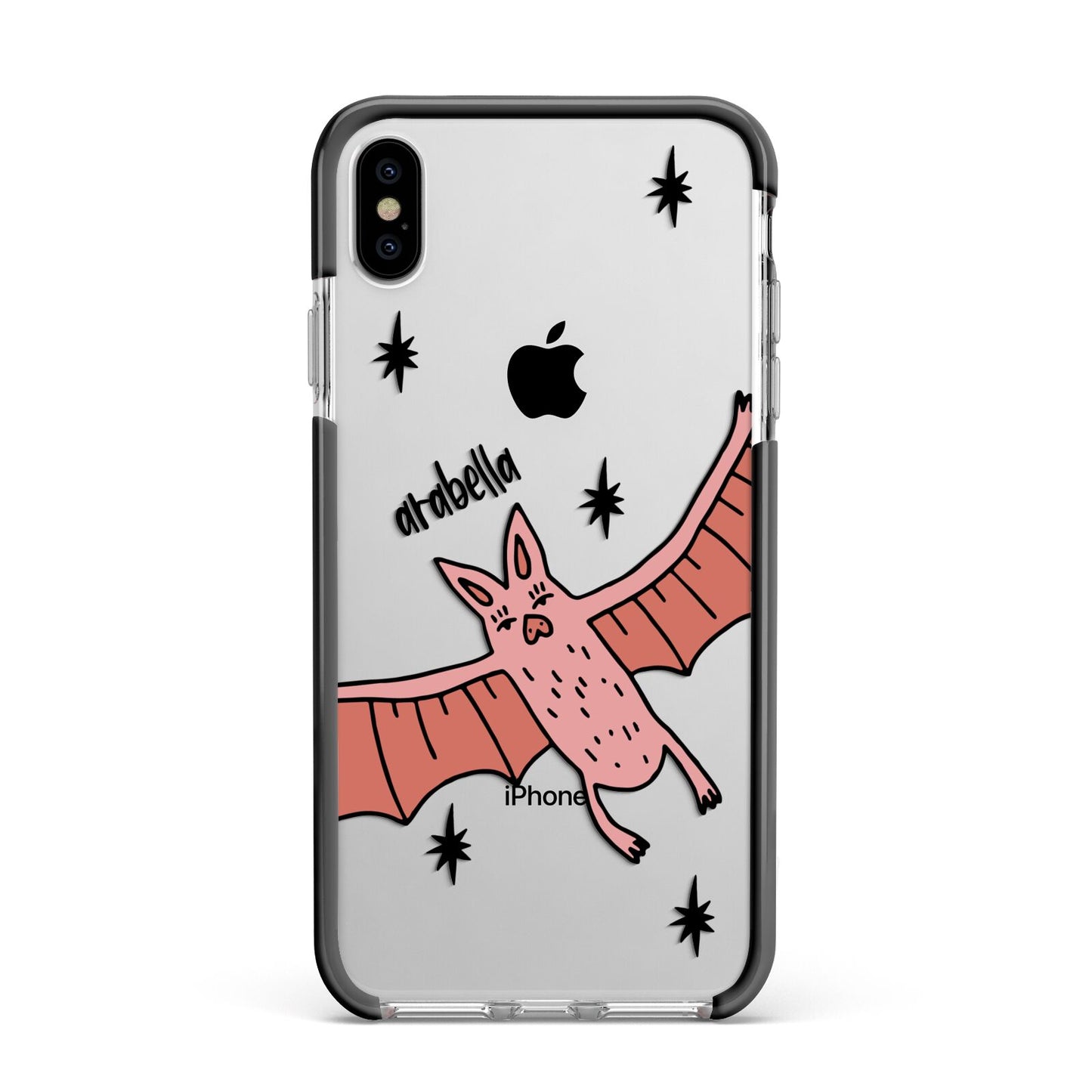 Pink Bat Personalised Halloween Apple iPhone Xs Max Impact Case Black Edge on Silver Phone