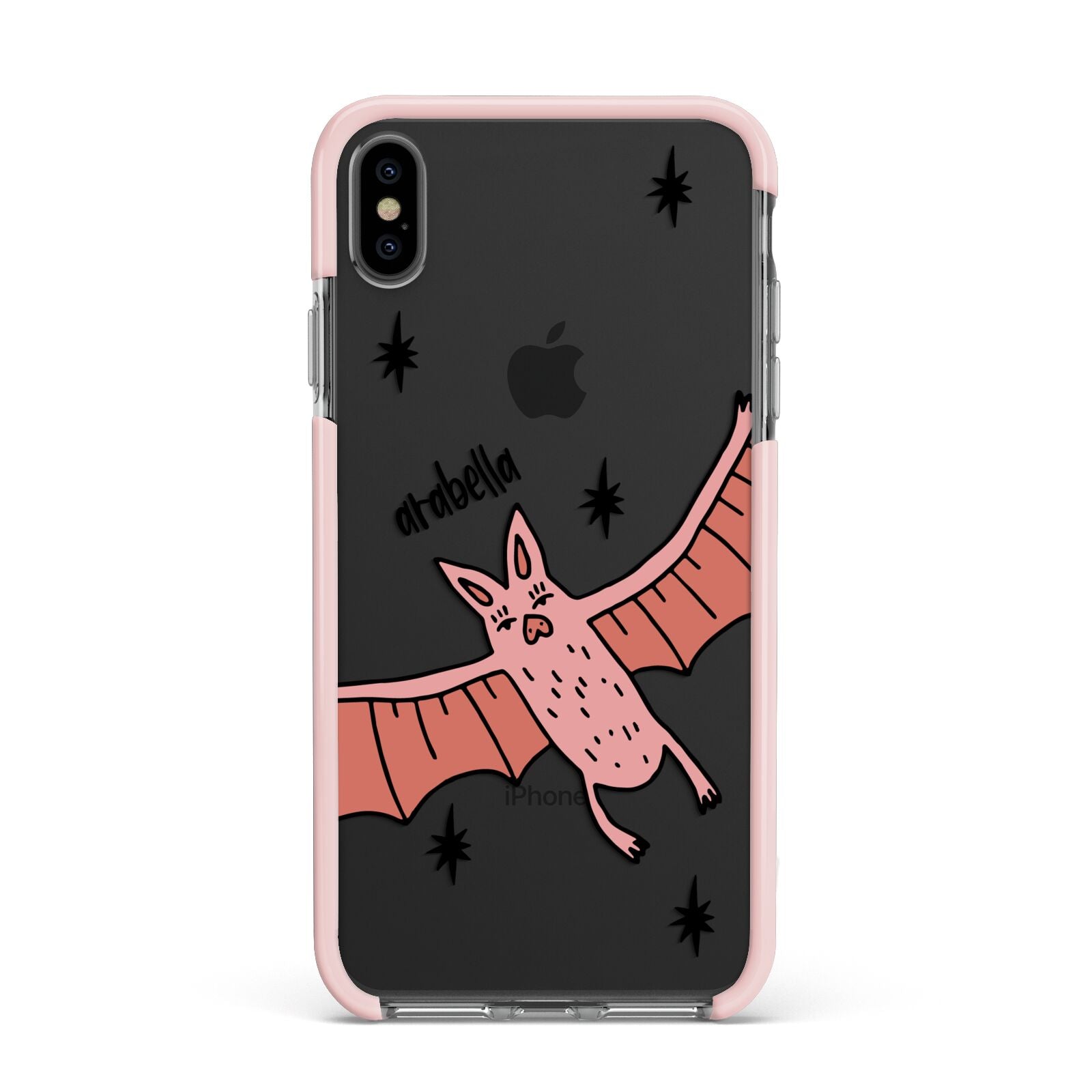 Pink Bat Personalised Halloween Apple iPhone Xs Max Impact Case Pink Edge on Black Phone