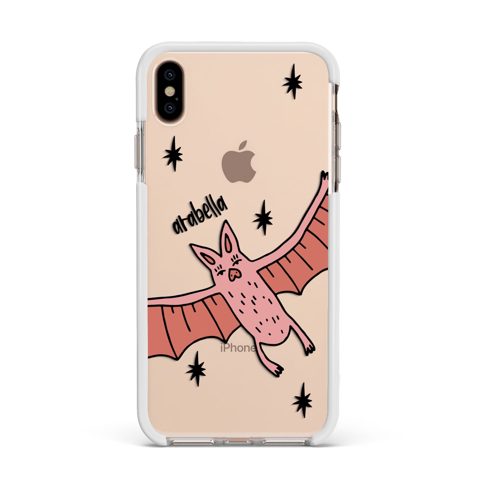 Pink Bat Personalised Halloween Apple iPhone Xs Max Impact Case White Edge on Gold Phone