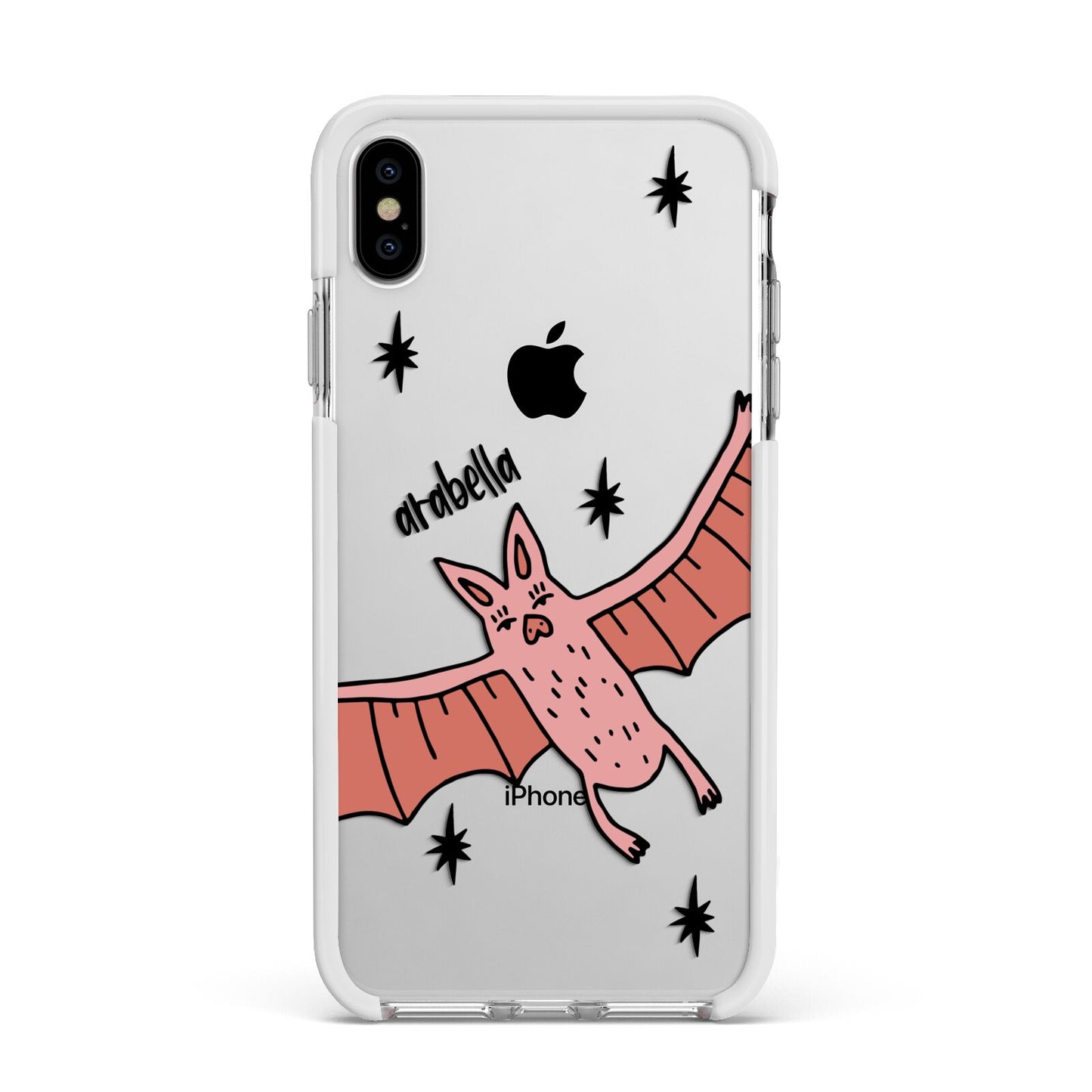 Pink Bat Personalised Halloween Apple iPhone Xs Max Impact Case White Edge on Silver Phone