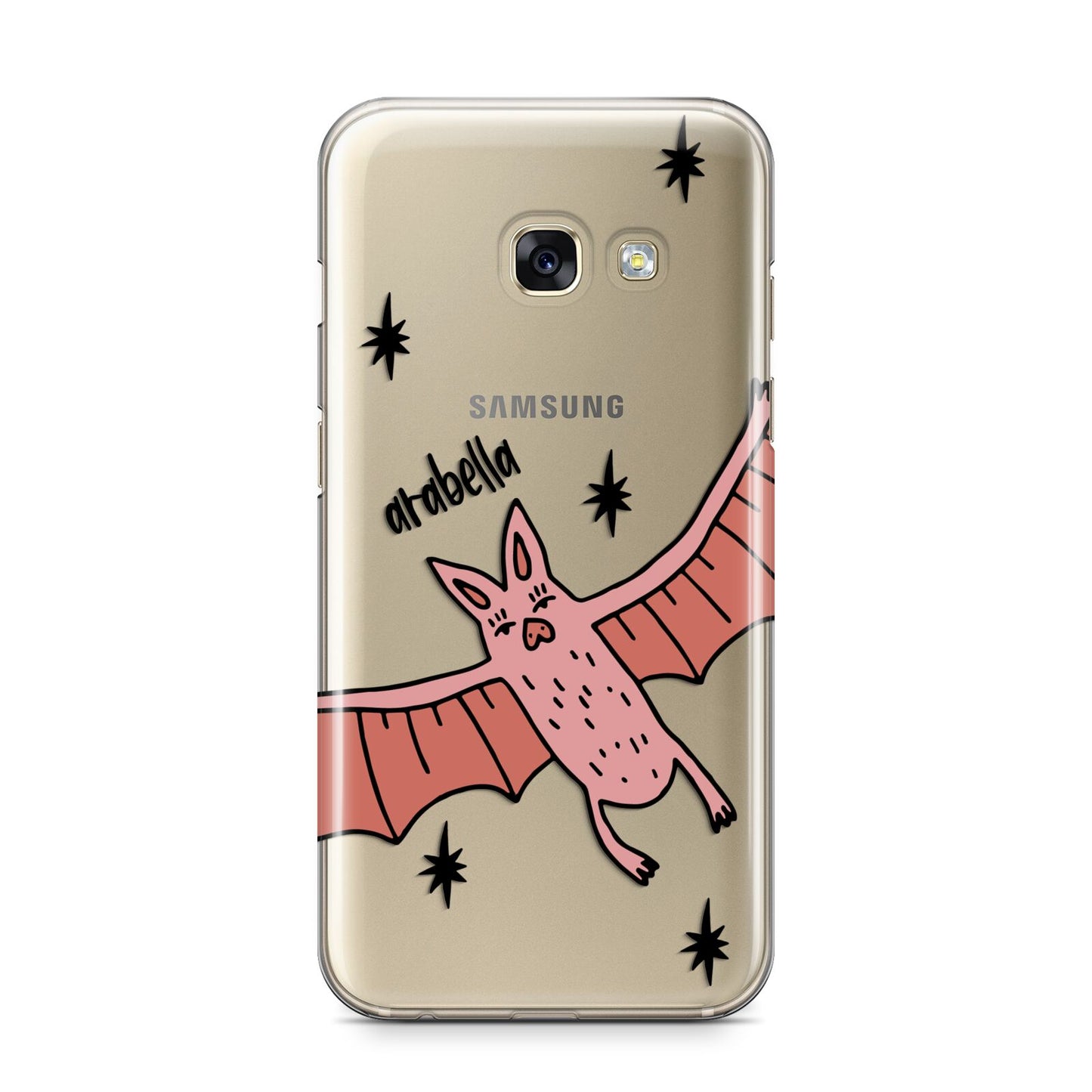 Pink Bat Personalised Halloween Samsung Galaxy A3 2017 Case on gold phone