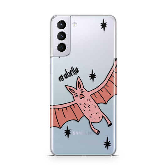 Pink Bat Personalised Halloween Samsung S21 Plus Phone Case