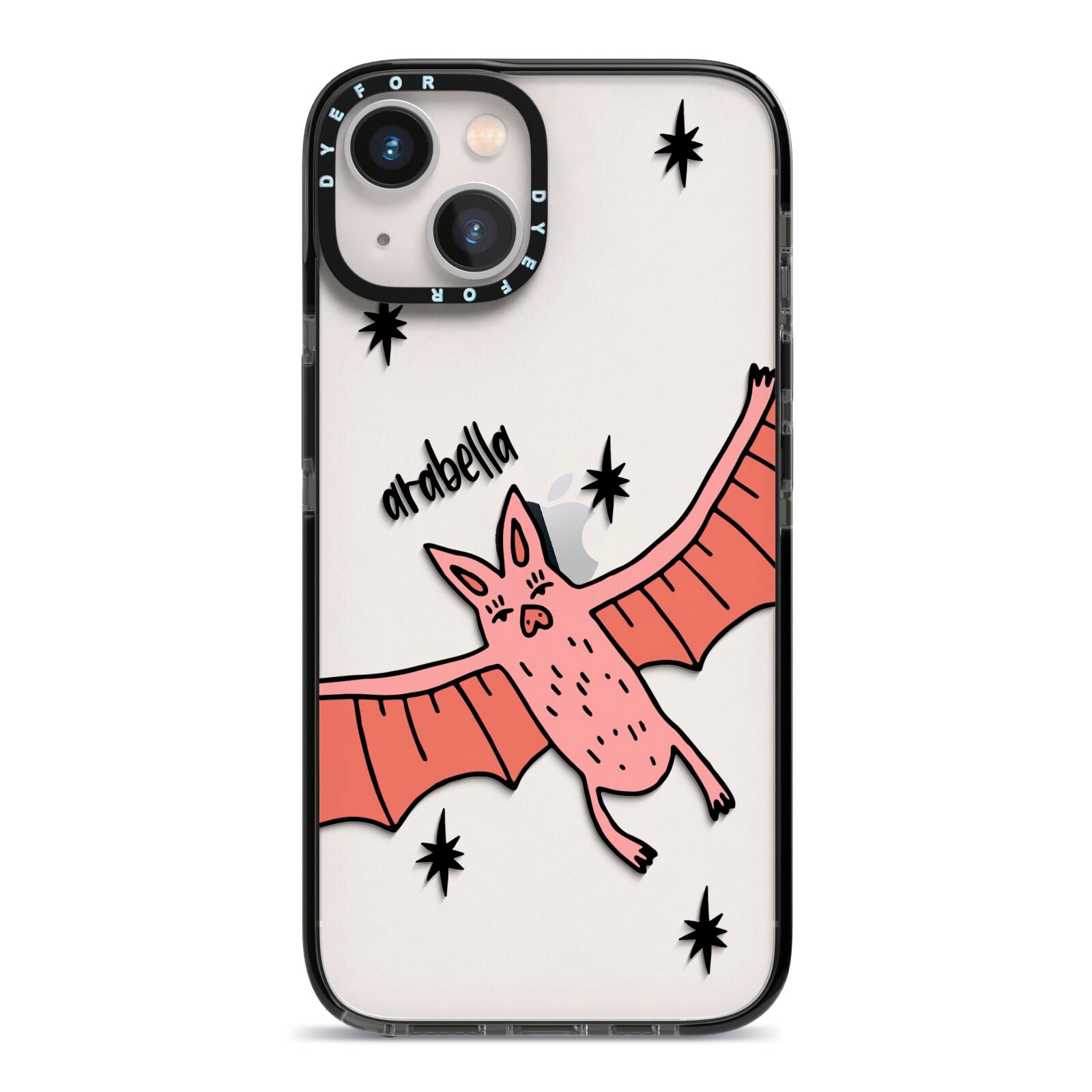 Pink Bat Personalised Halloween iPhone 13 Black Impact Case on Silver phone