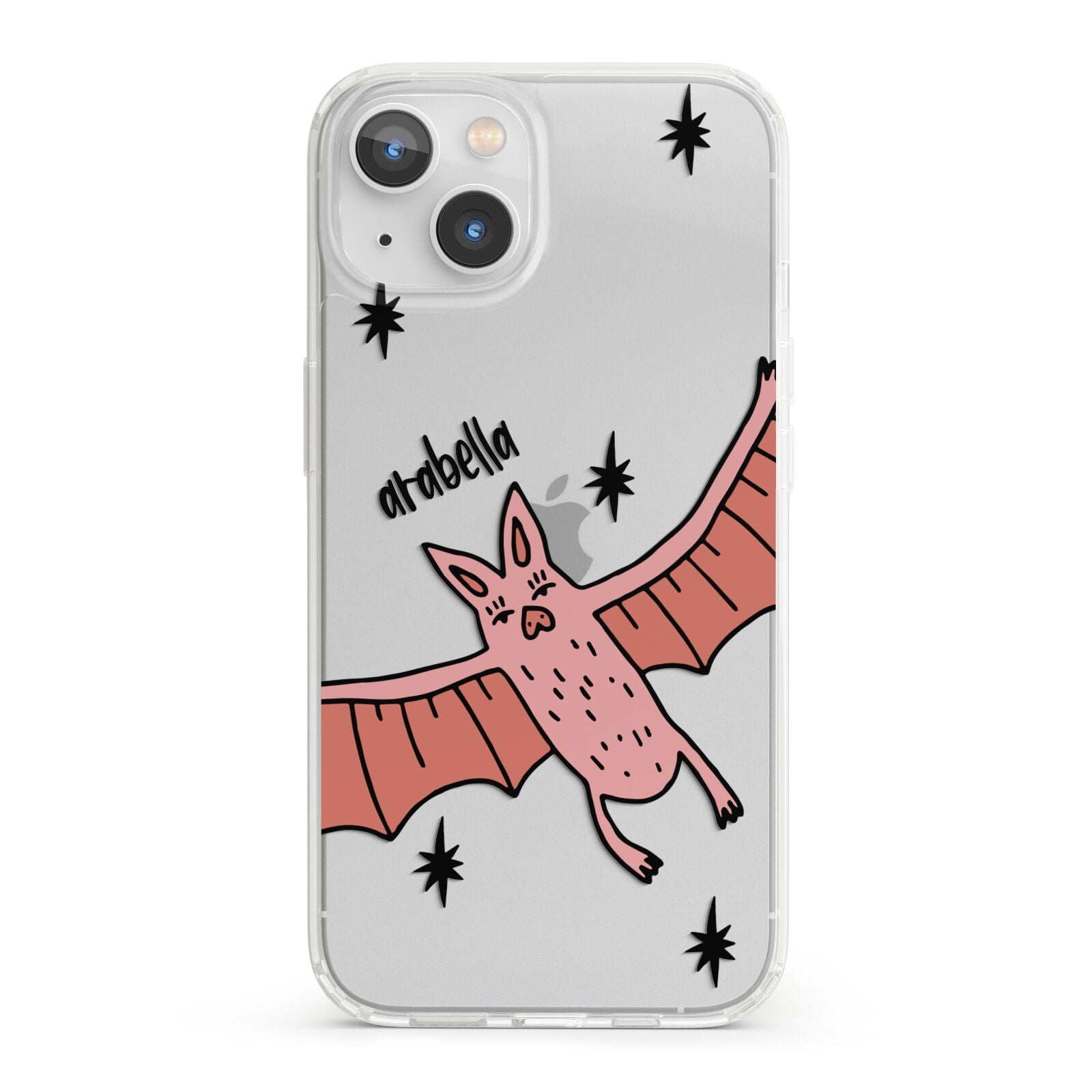 Pink Bat Personalised Halloween iPhone 13 Clear Bumper Case