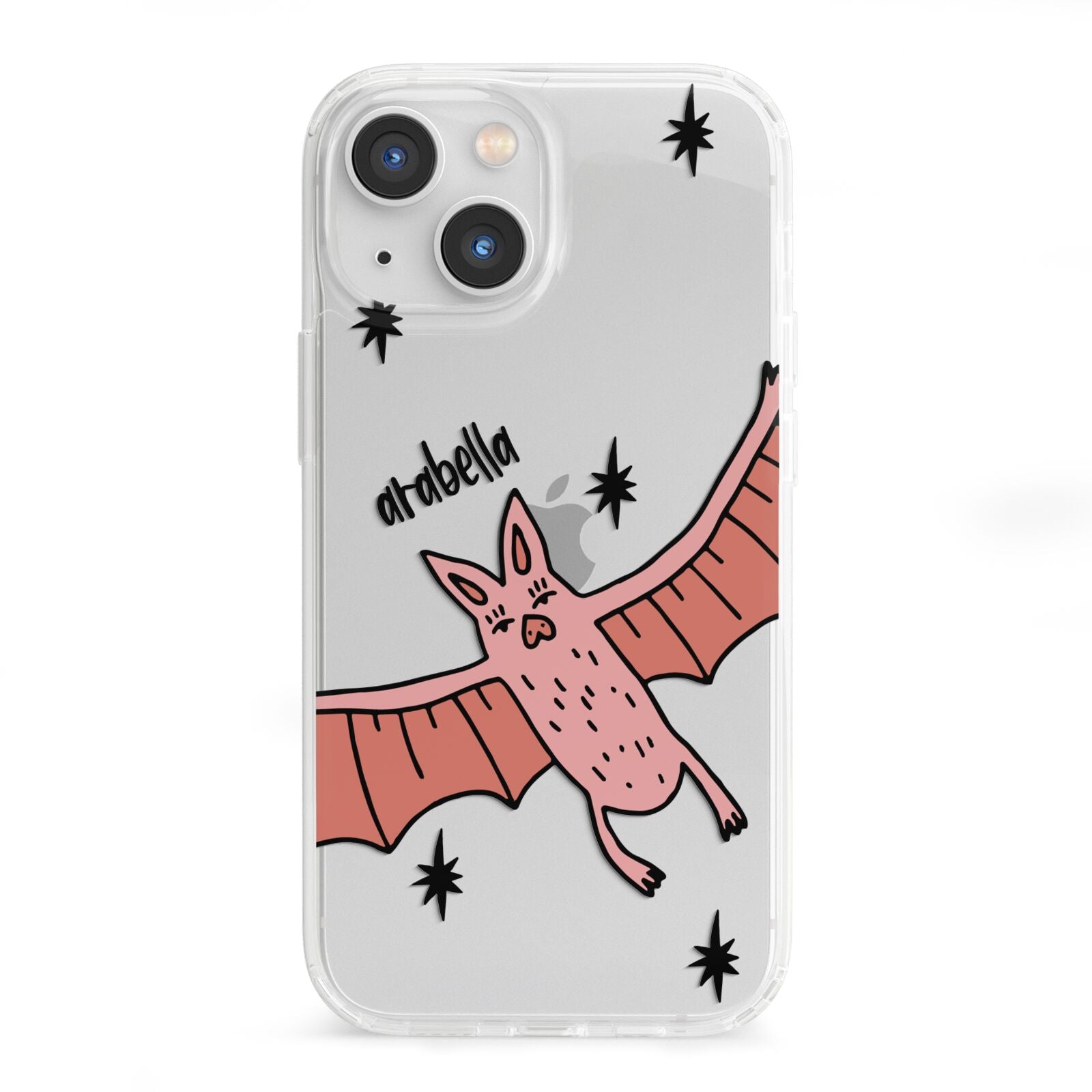 Pink Bat Personalised Halloween iPhone 13 Mini Clear Bumper Case