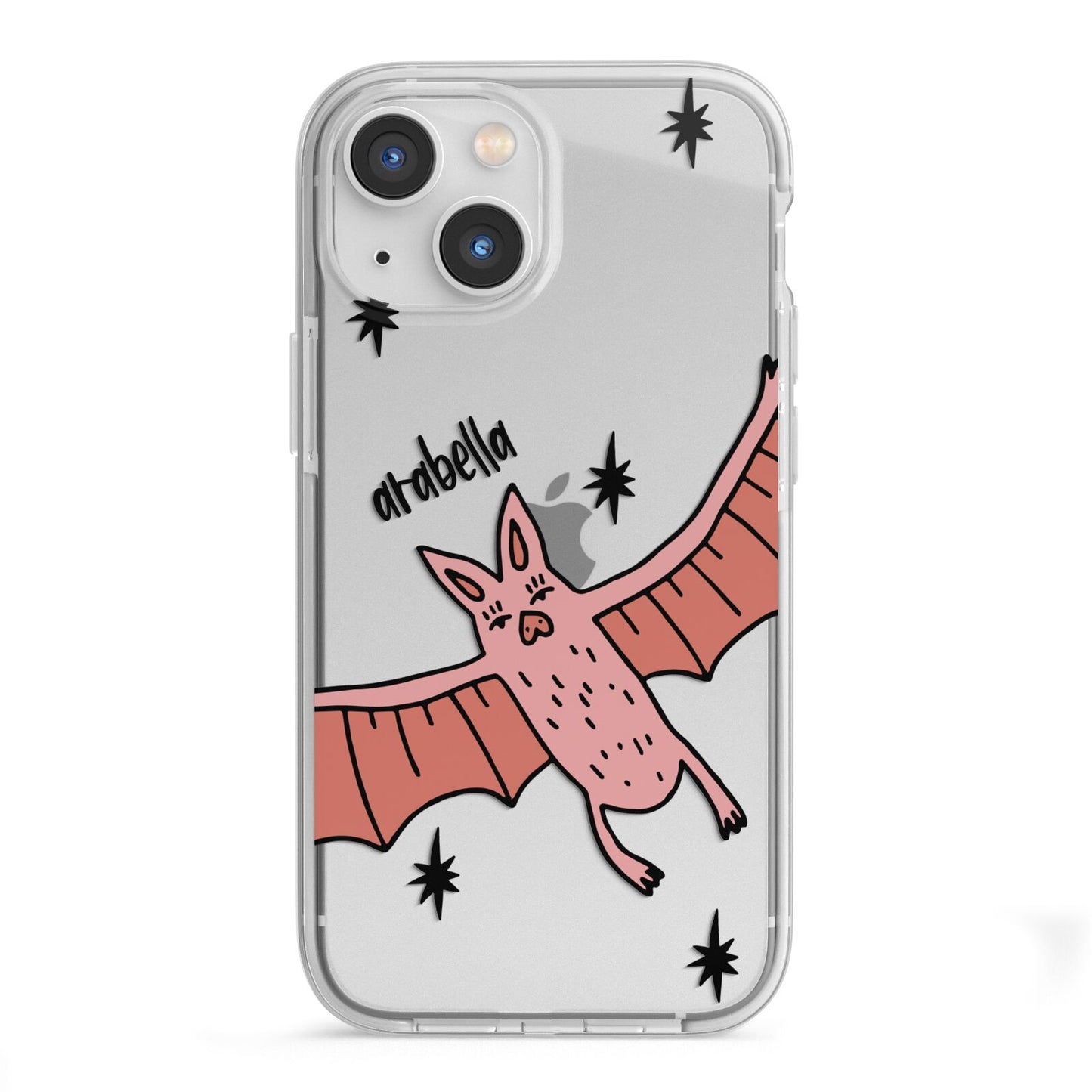 Pink Bat Personalised Halloween iPhone 13 Mini TPU Impact Case with White Edges