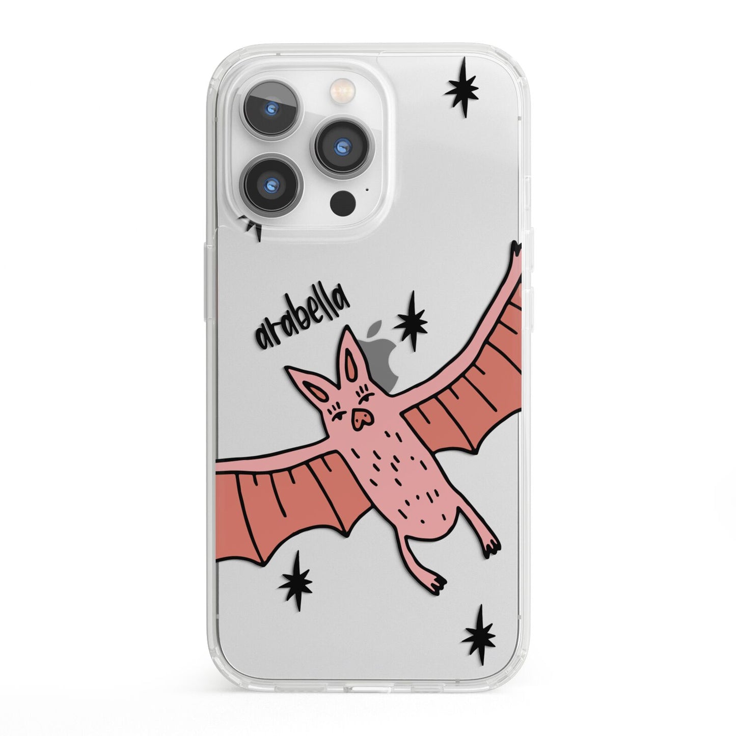 Pink Bat Personalised Halloween iPhone 13 Pro Clear Bumper Case