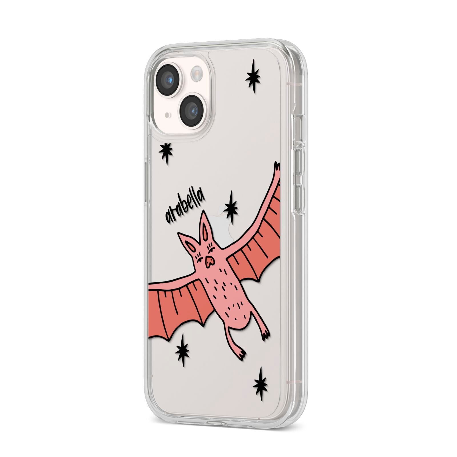 Pink Bat Personalised Halloween iPhone 14 Clear Tough Case Starlight Angled Image