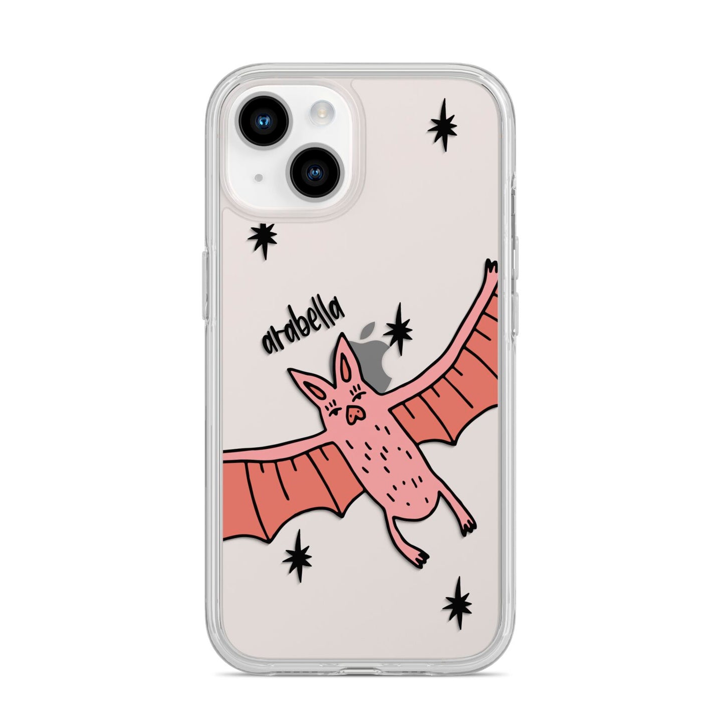 Pink Bat Personalised Halloween iPhone 14 Clear Tough Case Starlight