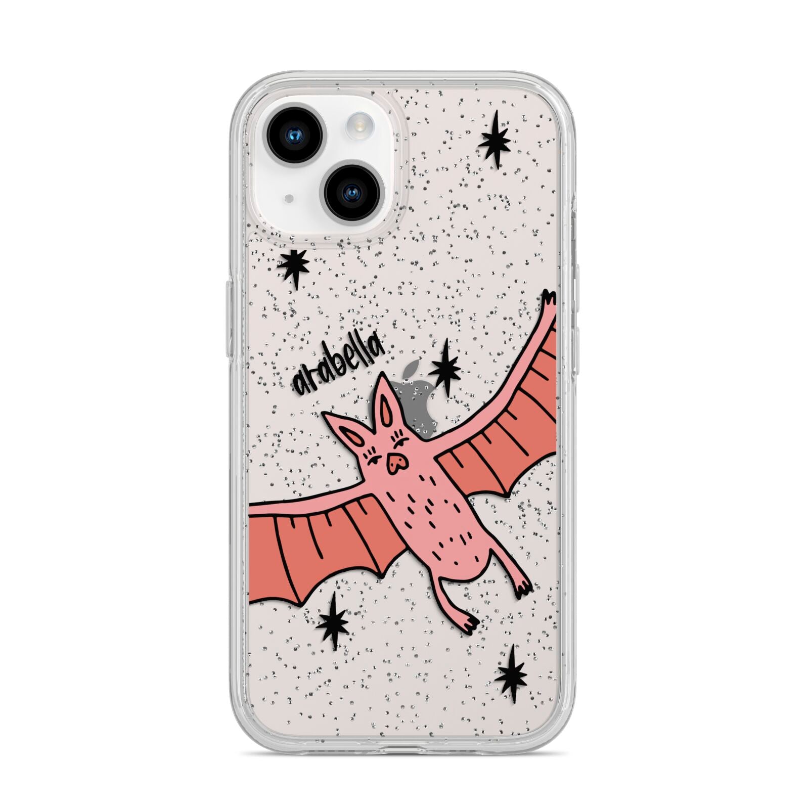 Pink Bat Personalised Halloween iPhone 14 Glitter Tough Case Starlight