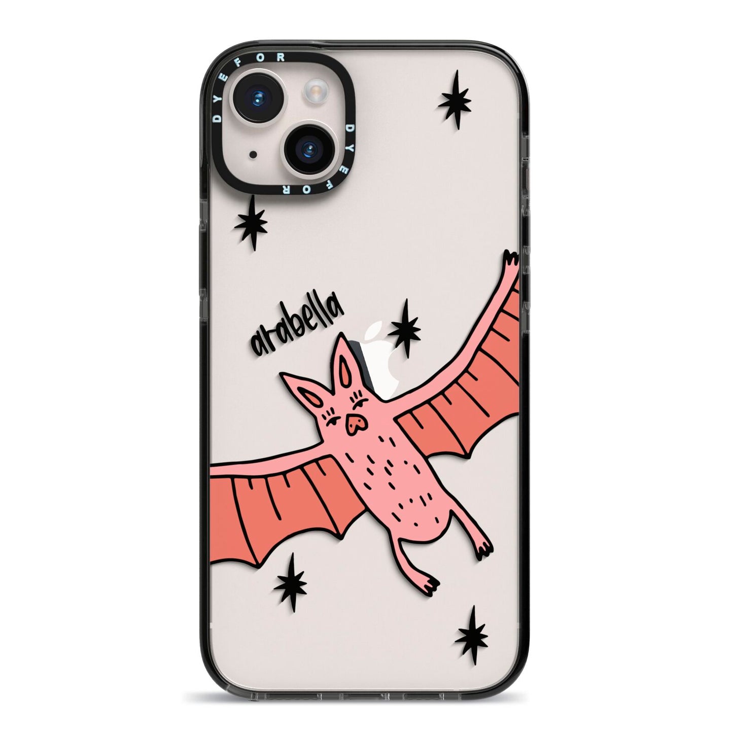 Pink Bat Personalised Halloween iPhone 14 Plus Black Impact Case on Silver phone