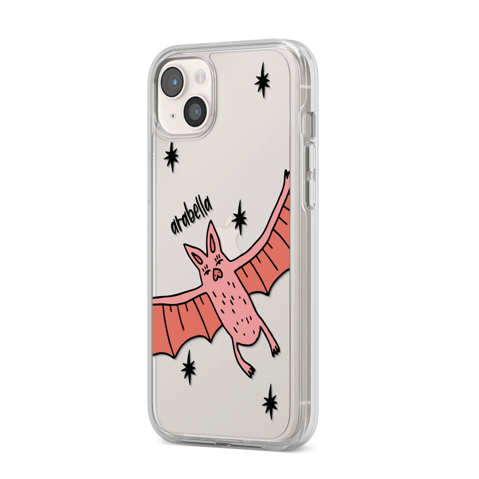 Pink Bat Personalised Halloween iPhone 14 Plus Clear Tough Case Starlight Angled Image