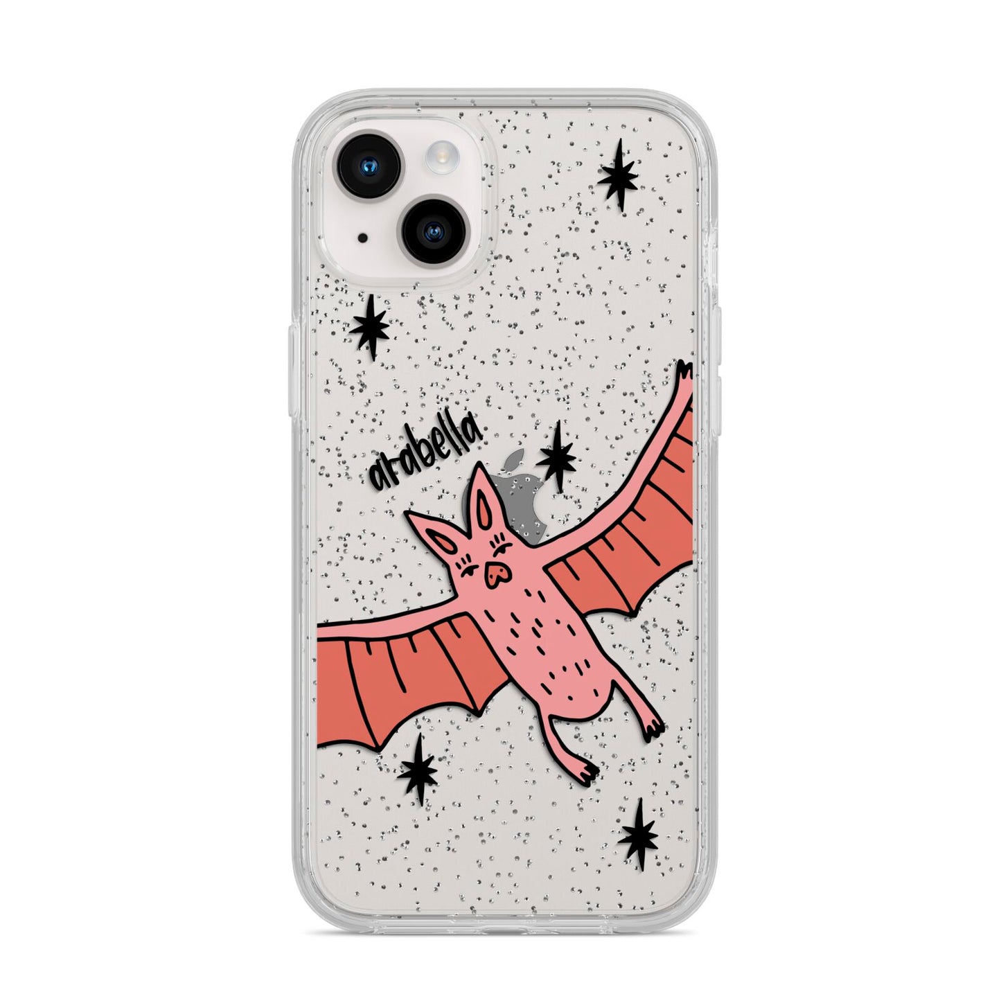 Pink Bat Personalised Halloween iPhone 14 Plus Glitter Tough Case Starlight