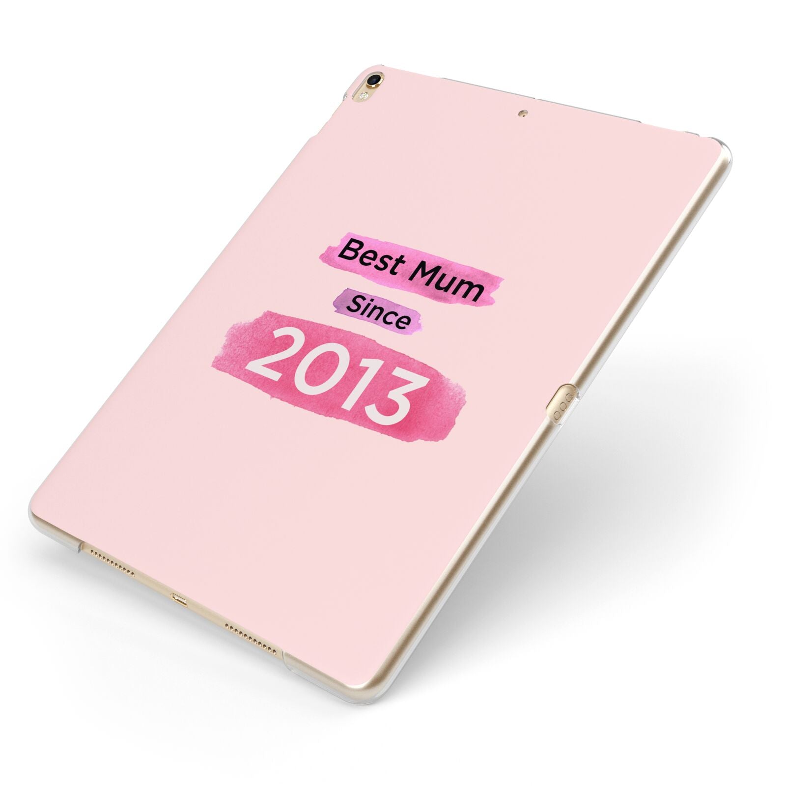 Pink Best Mum Apple iPad Case on Gold iPad Side View