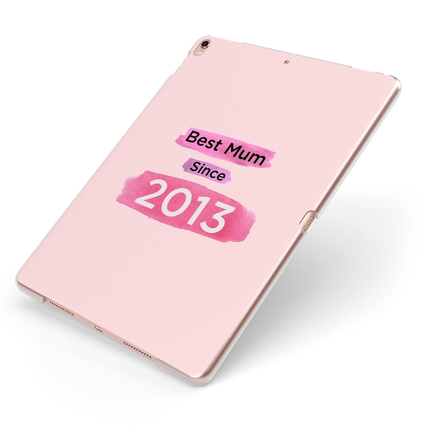 Pink Best Mum Apple iPad Case on Rose Gold iPad Side View
