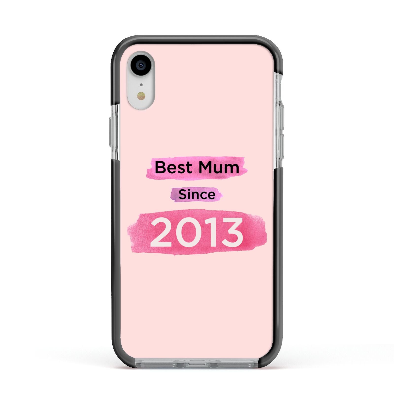 Pink Best Mum Apple iPhone XR Impact Case Black Edge on Silver Phone