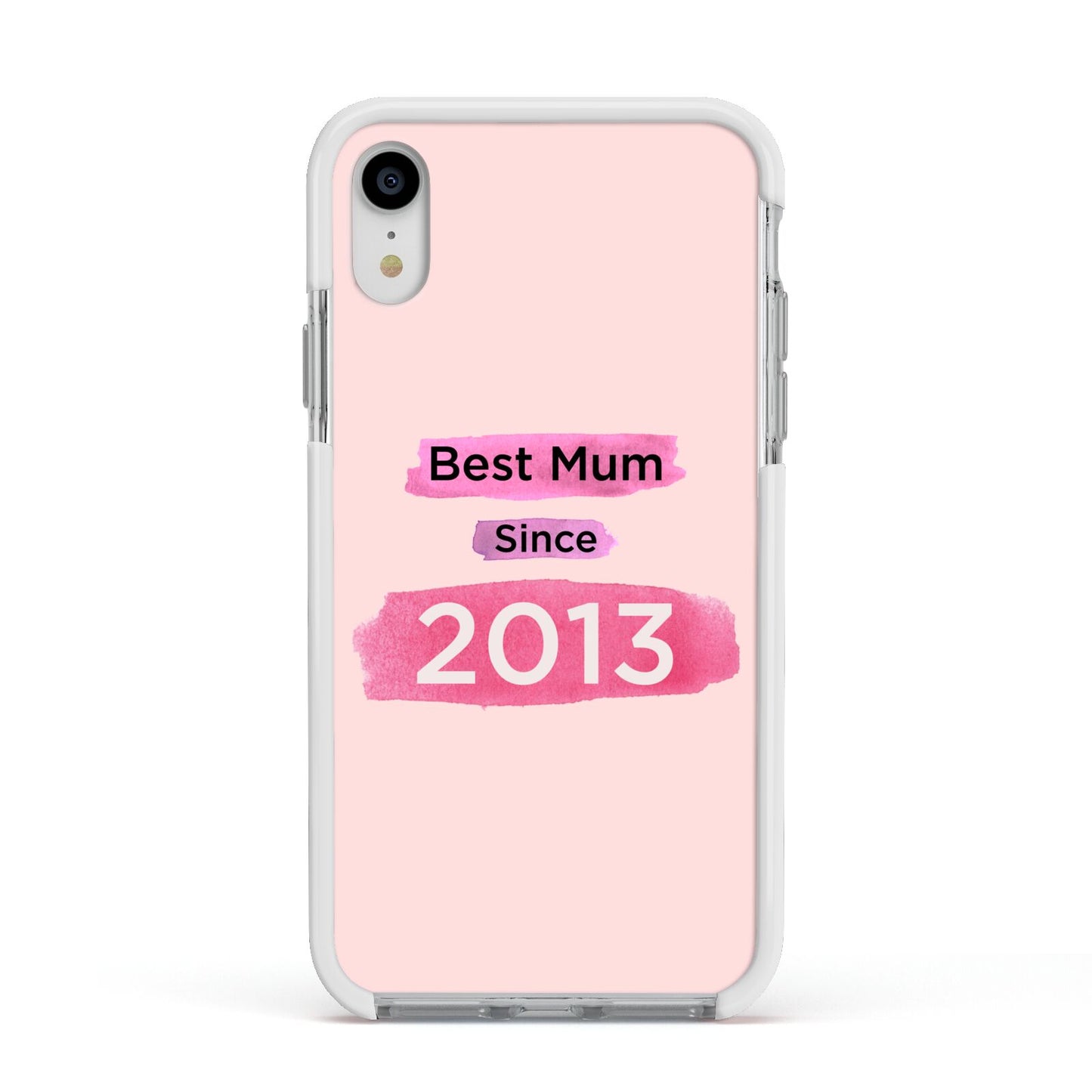 Pink Best Mum Apple iPhone XR Impact Case White Edge on Silver Phone