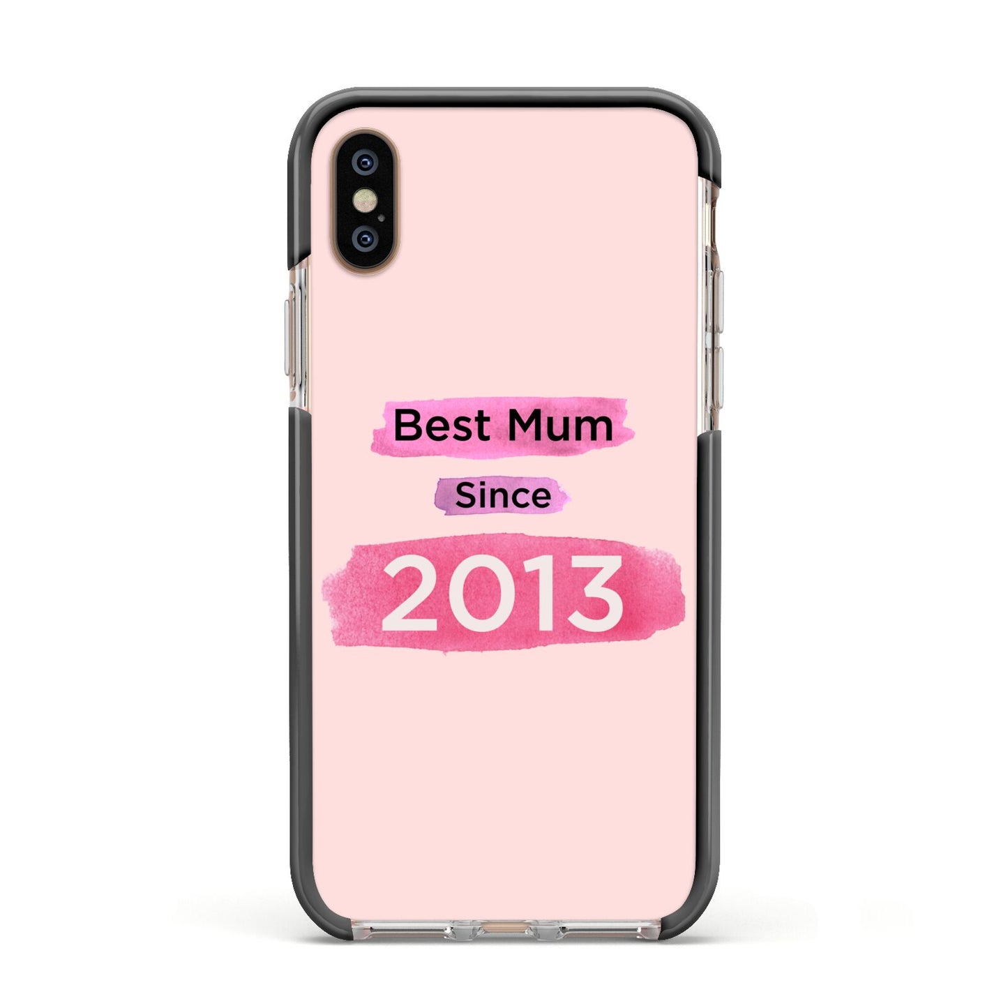 Pink Best Mum Apple iPhone Xs Impact Case Black Edge on Gold Phone