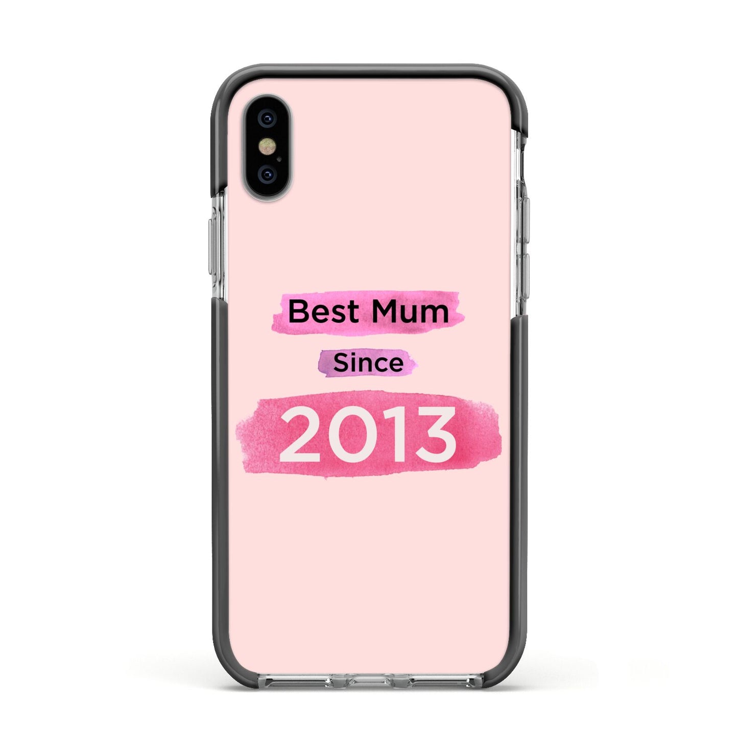 Pink Best Mum Apple iPhone Xs Impact Case Black Edge on Silver Phone