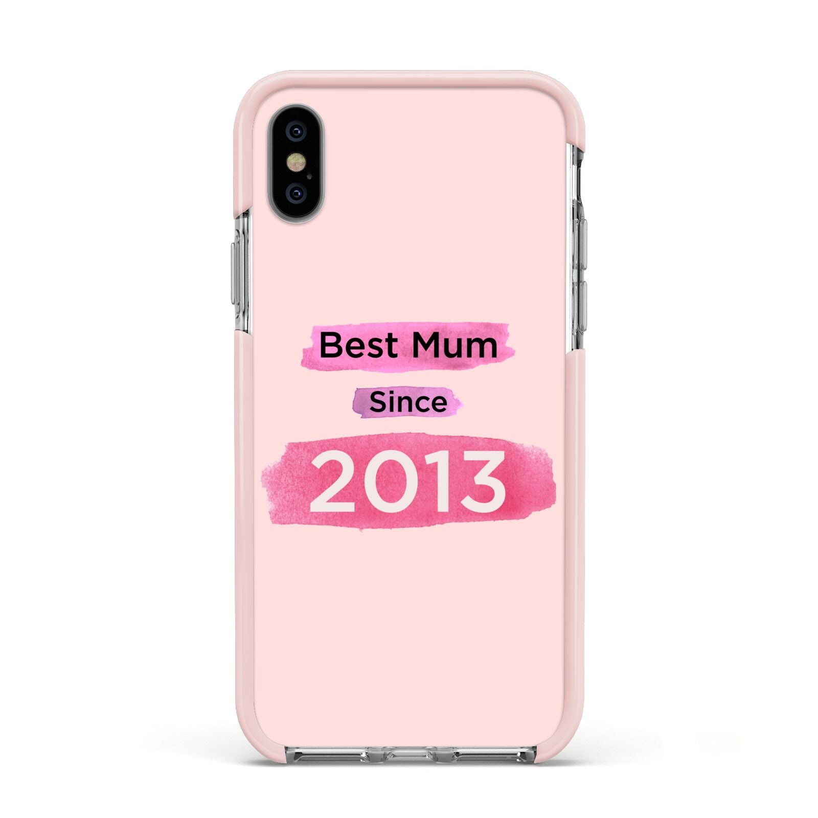 Pink Best Mum Apple iPhone Xs Impact Case Pink Edge on Silver Phone
