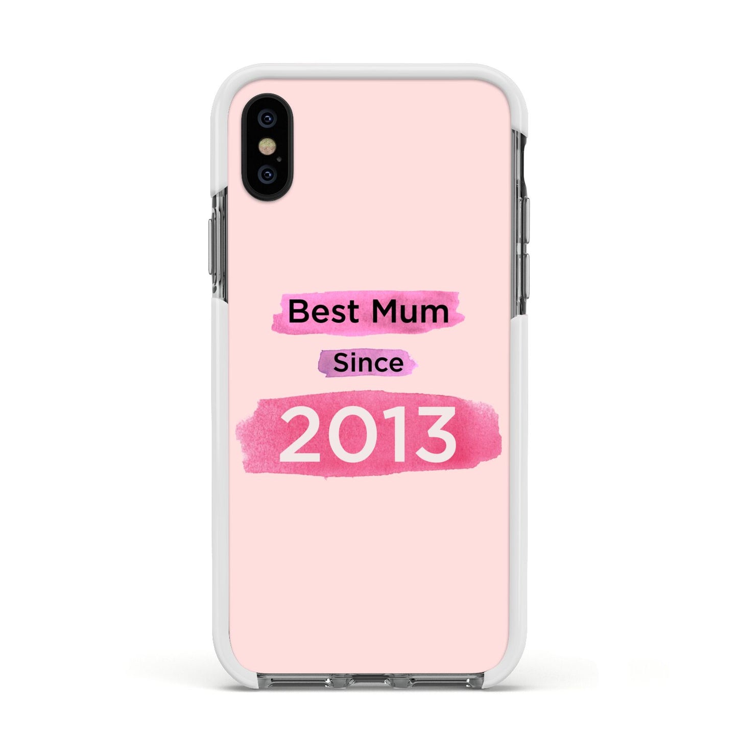 Pink Best Mum Apple iPhone Xs Impact Case White Edge on Black Phone